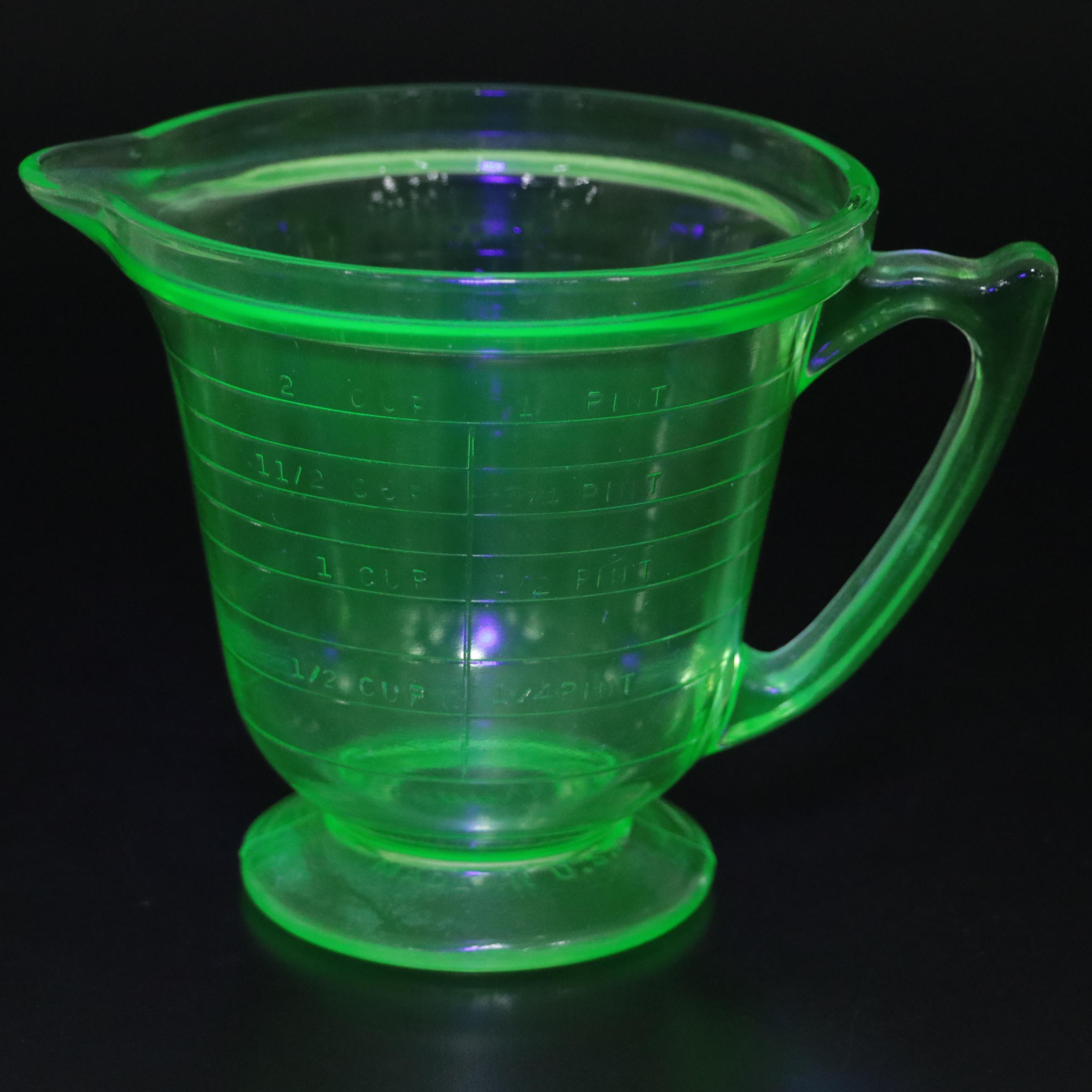 T & S Handimade Measuring Cup with Beater Attachment with Other Uranium Glass