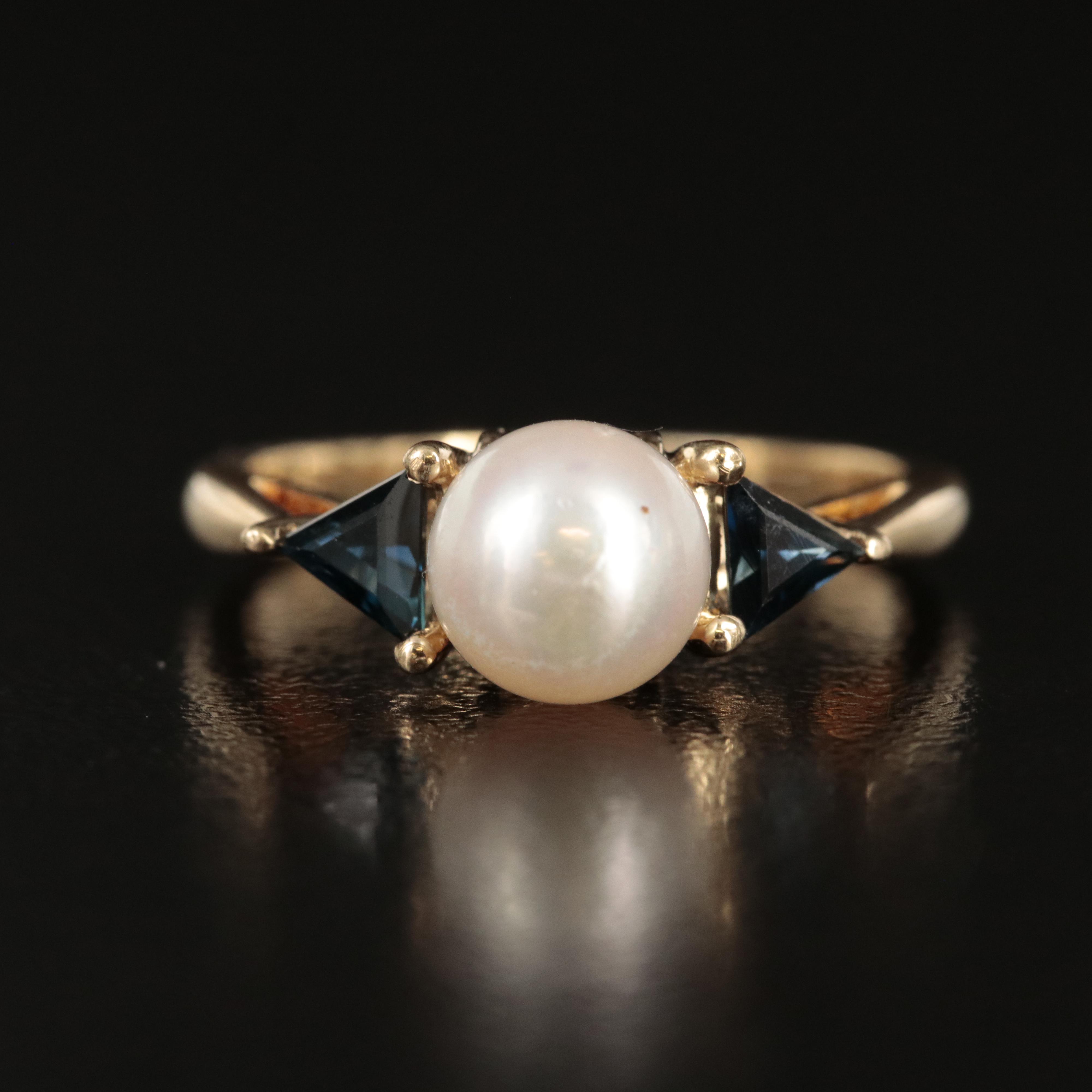 14K Pearl and Sapphire Ring