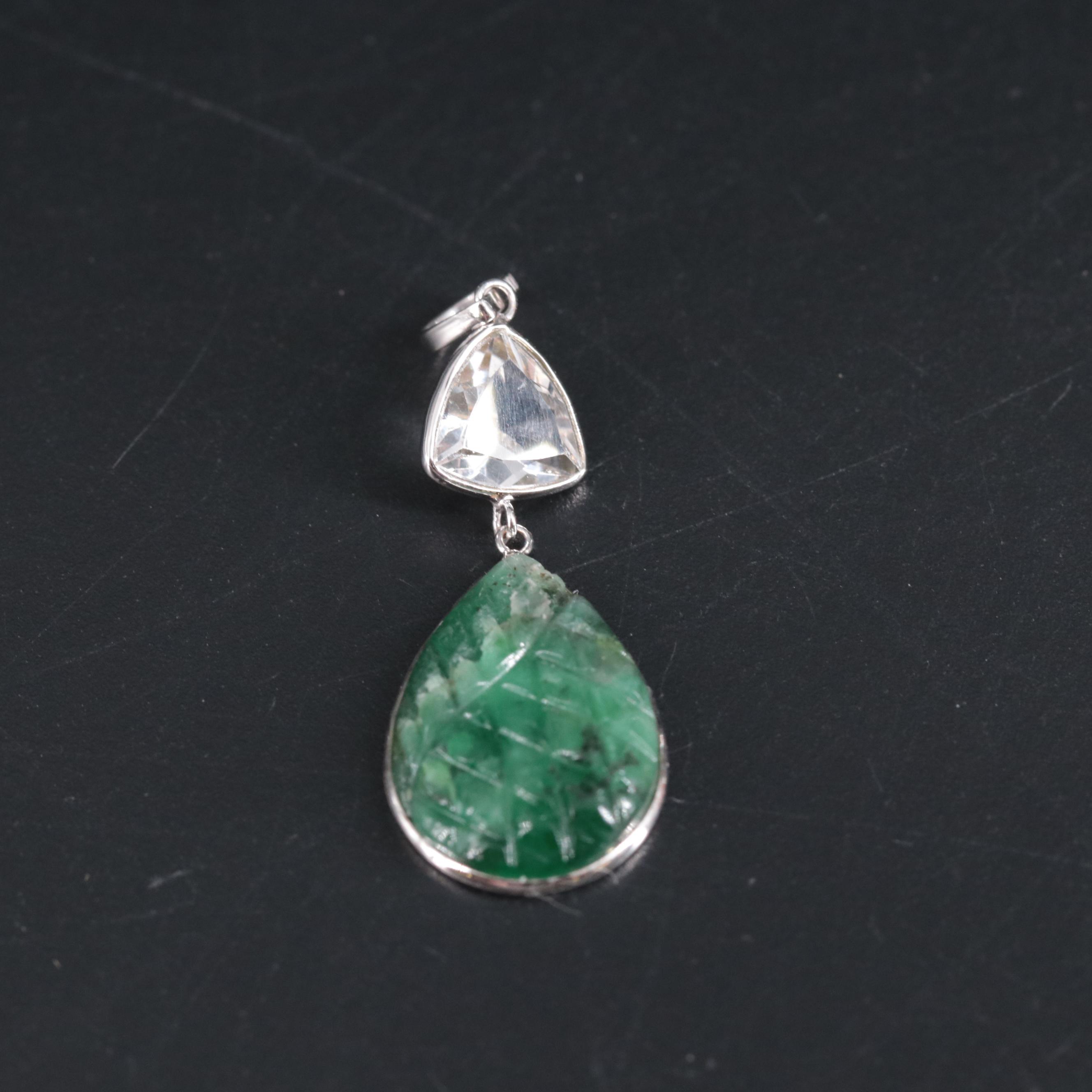 14K Emerald and Moissanite Pendant