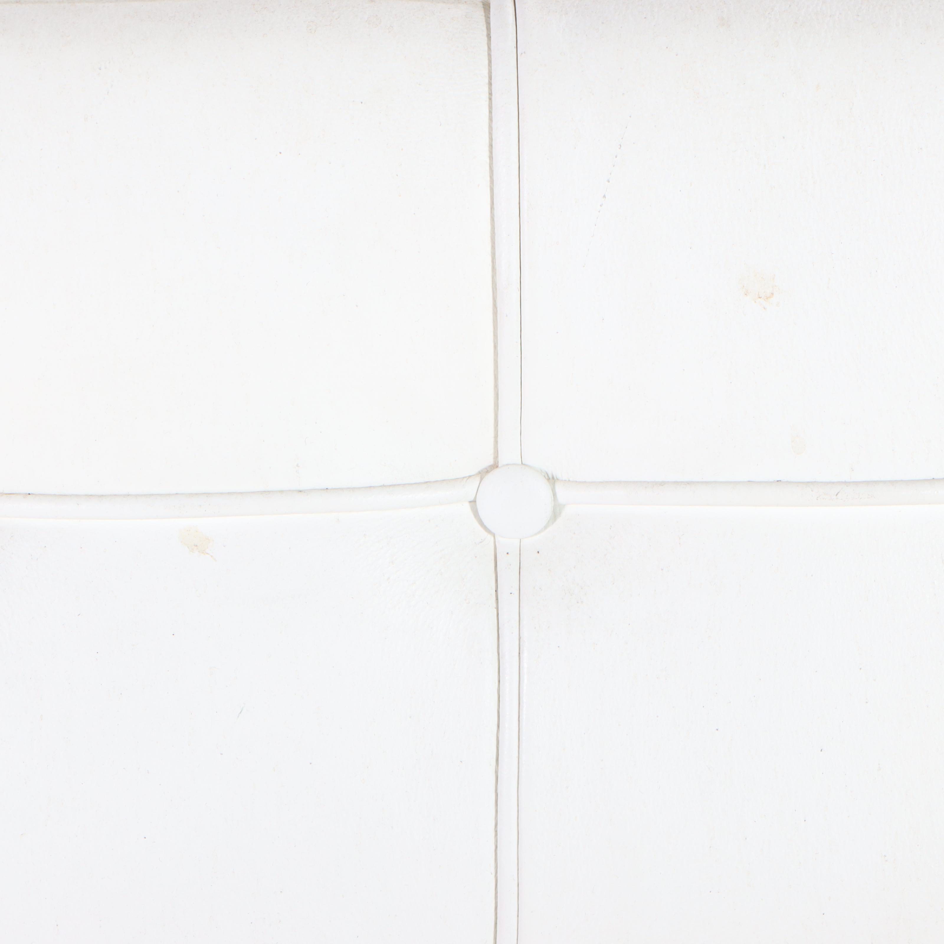 Modernist Chrome and White Leather Barcelona Style Lounge Chair and Ottoman