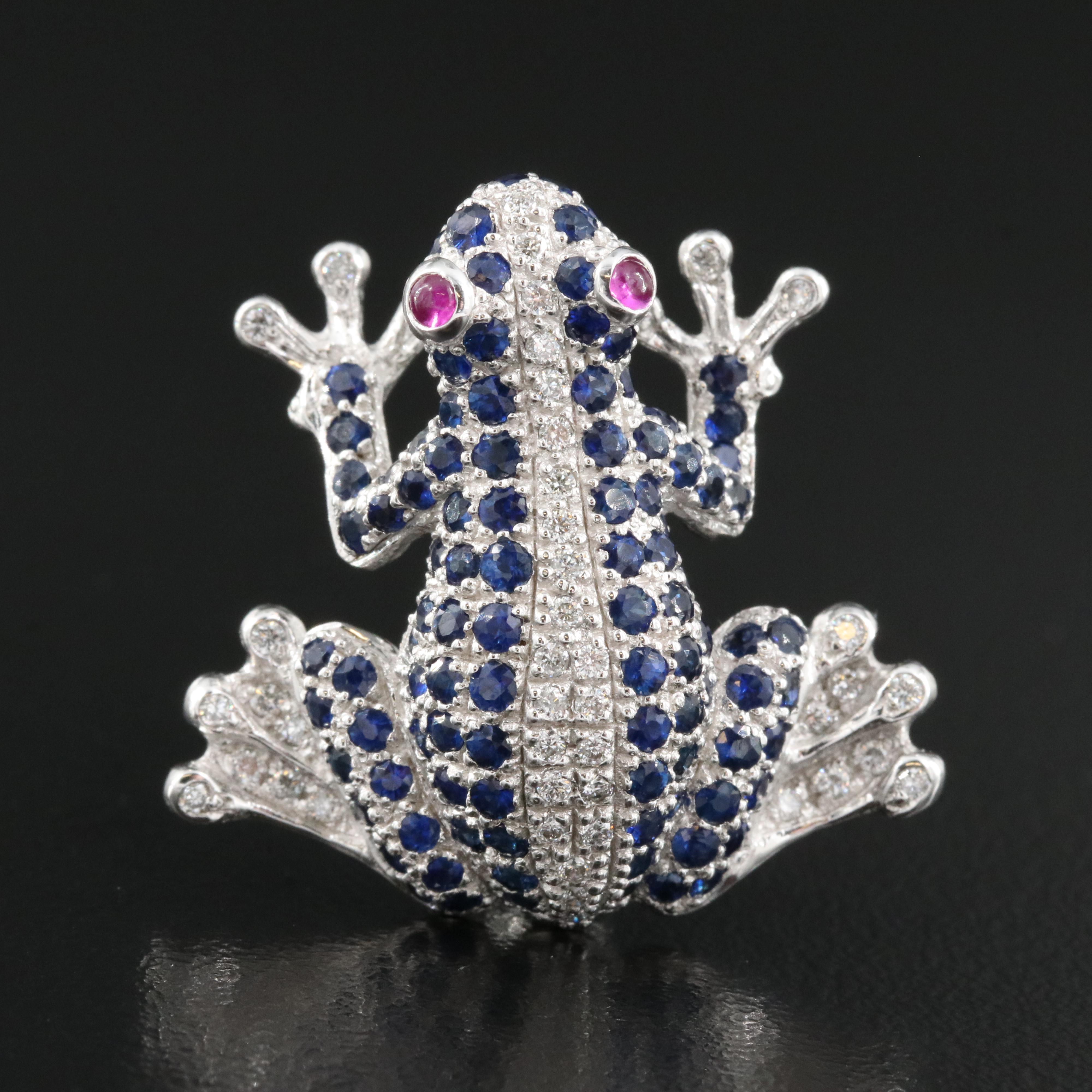 Le Vian 14K Sapphire, Diamond and Ruby Frog Brooch