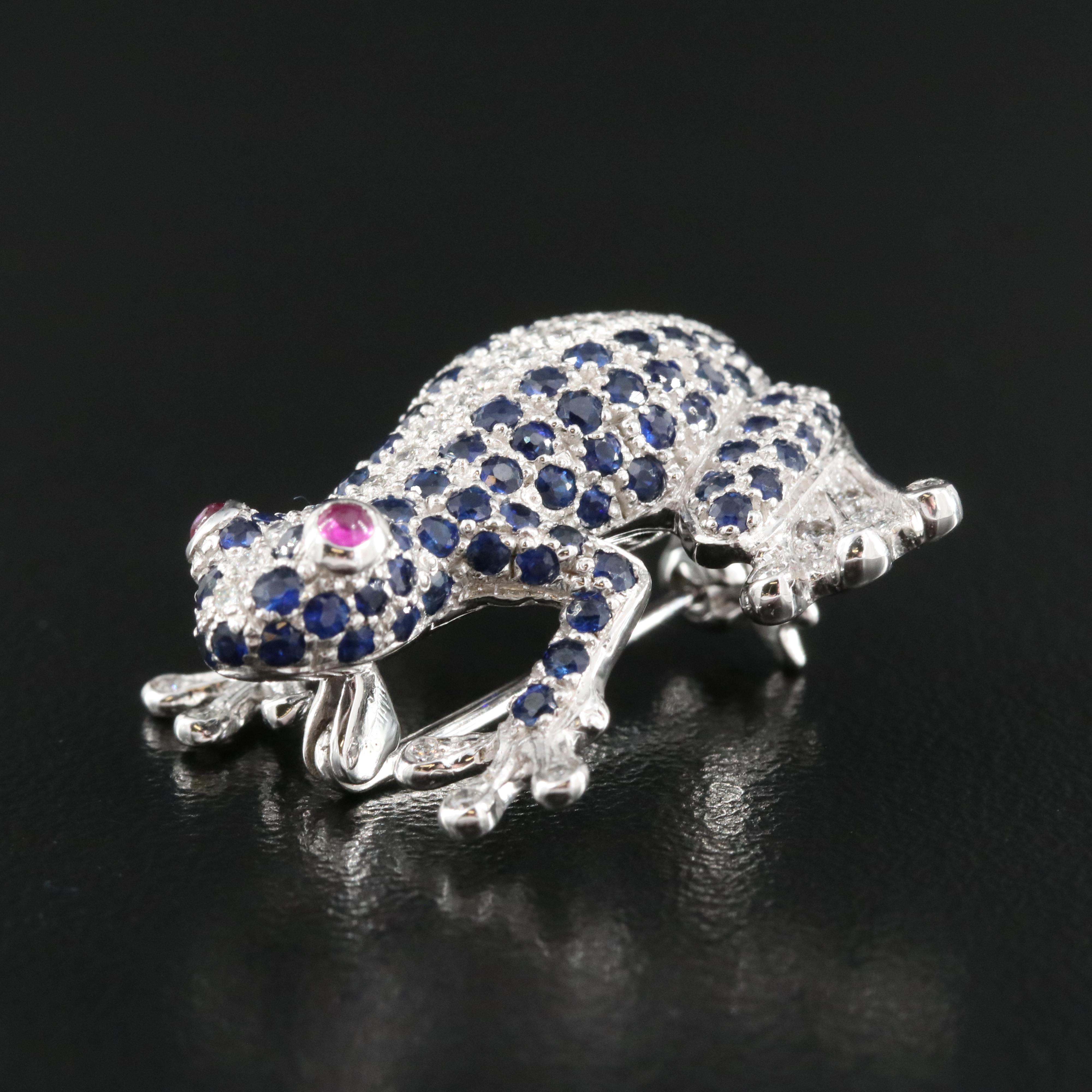 Le Vian 14K Sapphire, Diamond and Ruby Frog Brooch