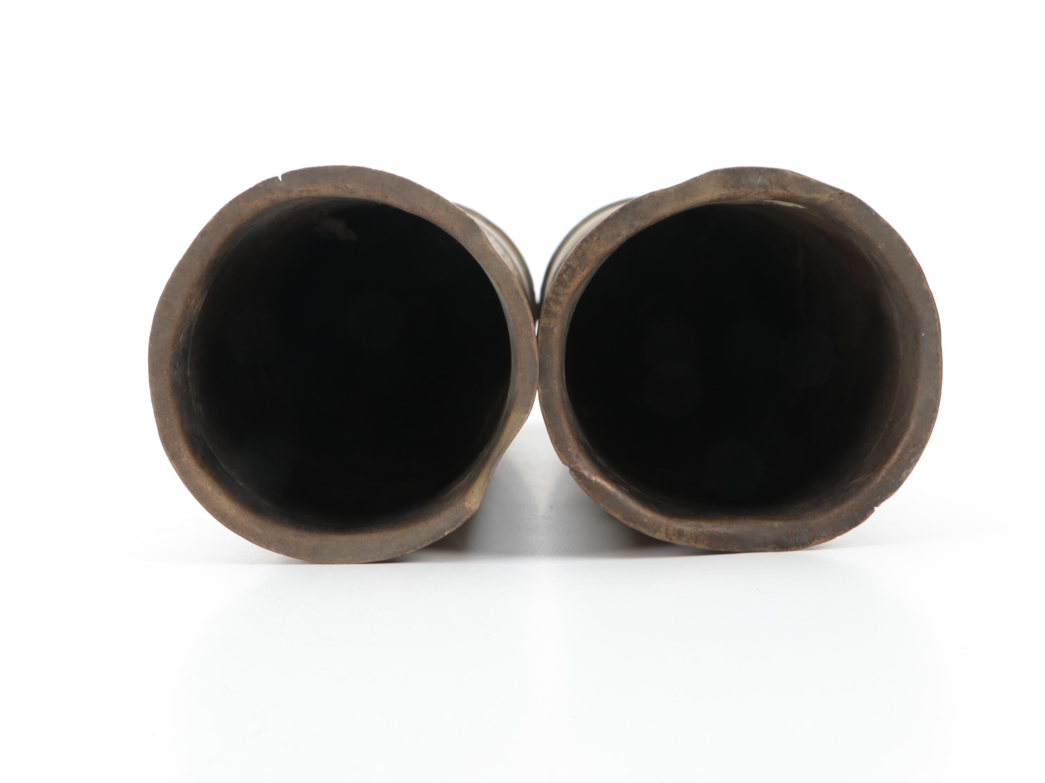 Pair of World War One Trench Art Shell Casing Vases with Floral Decoration