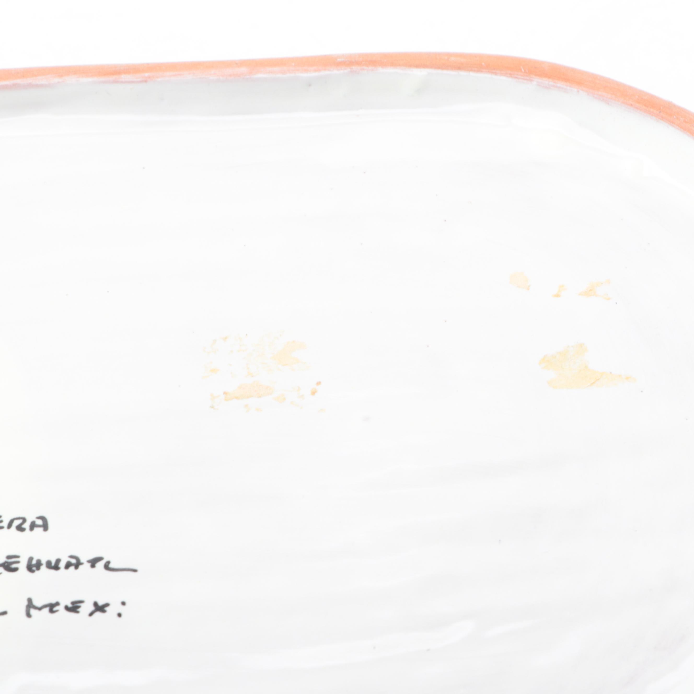 Talavera Pottery Serving Bowl with Brass Banded Woven Serving Trays