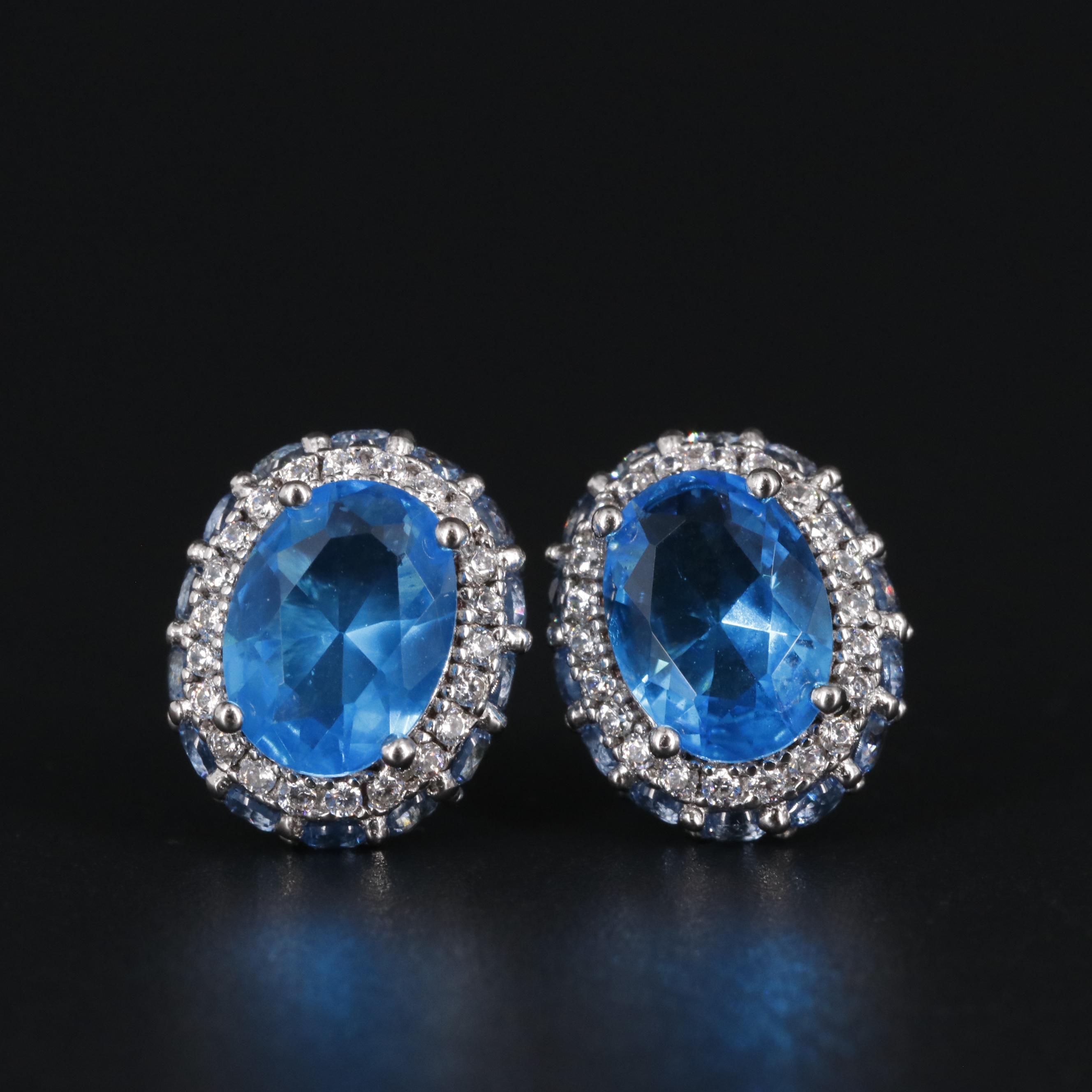 Sterling Cubic Zirconia and Imitation Gemstone Button Earrings