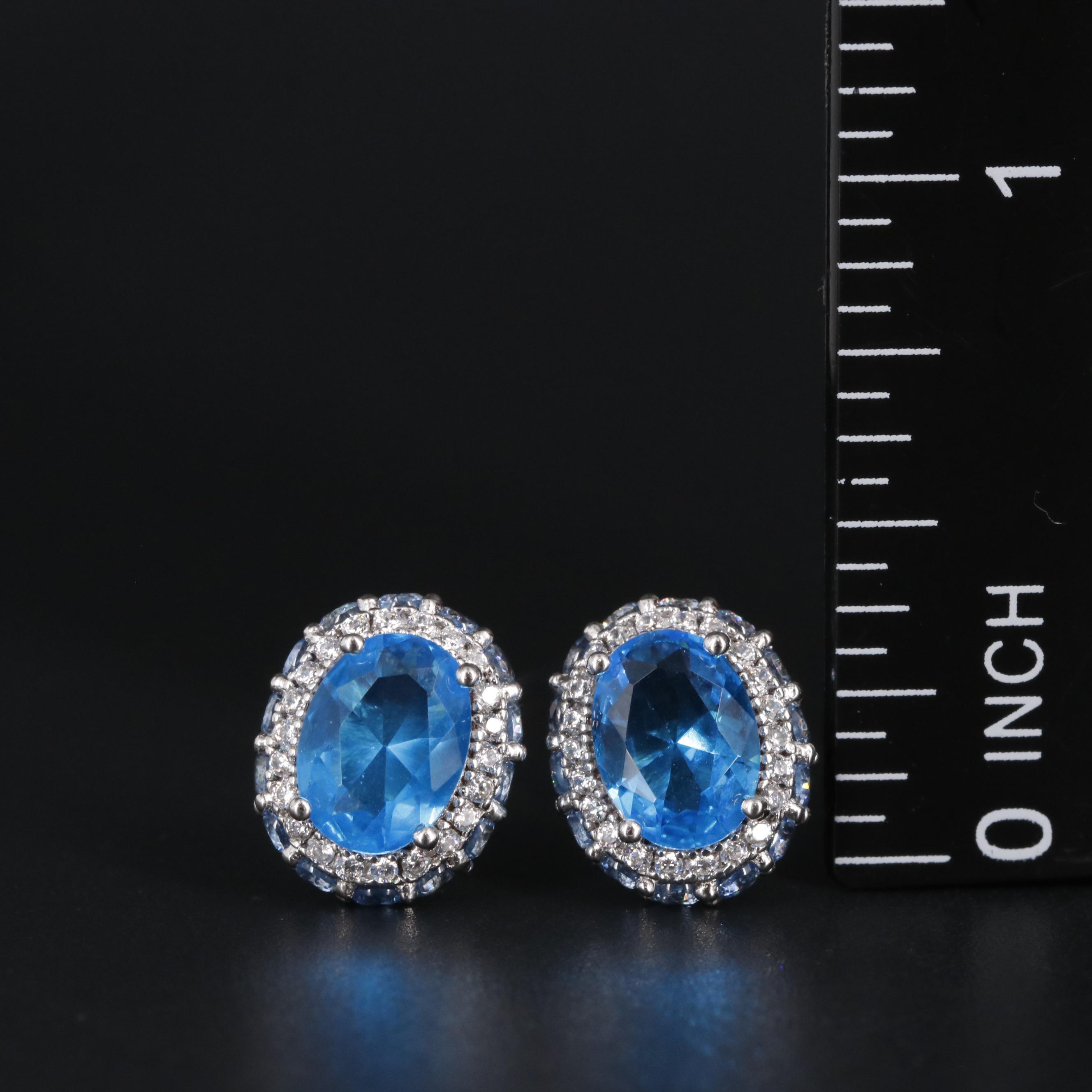 Sterling Cubic Zirconia and Imitation Gemstone Button Earrings