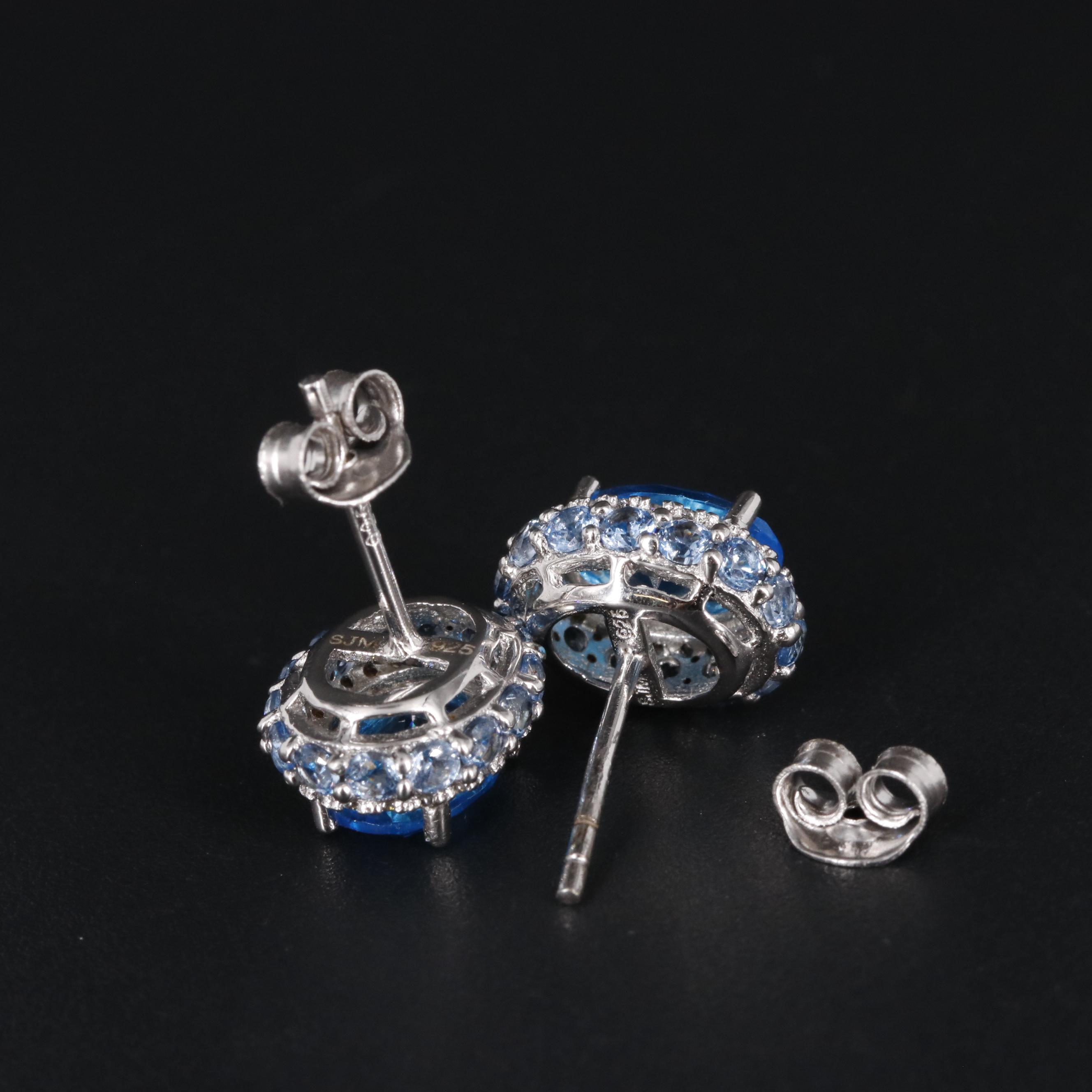 Sterling Cubic Zirconia and Imitation Gemstone Button Earrings