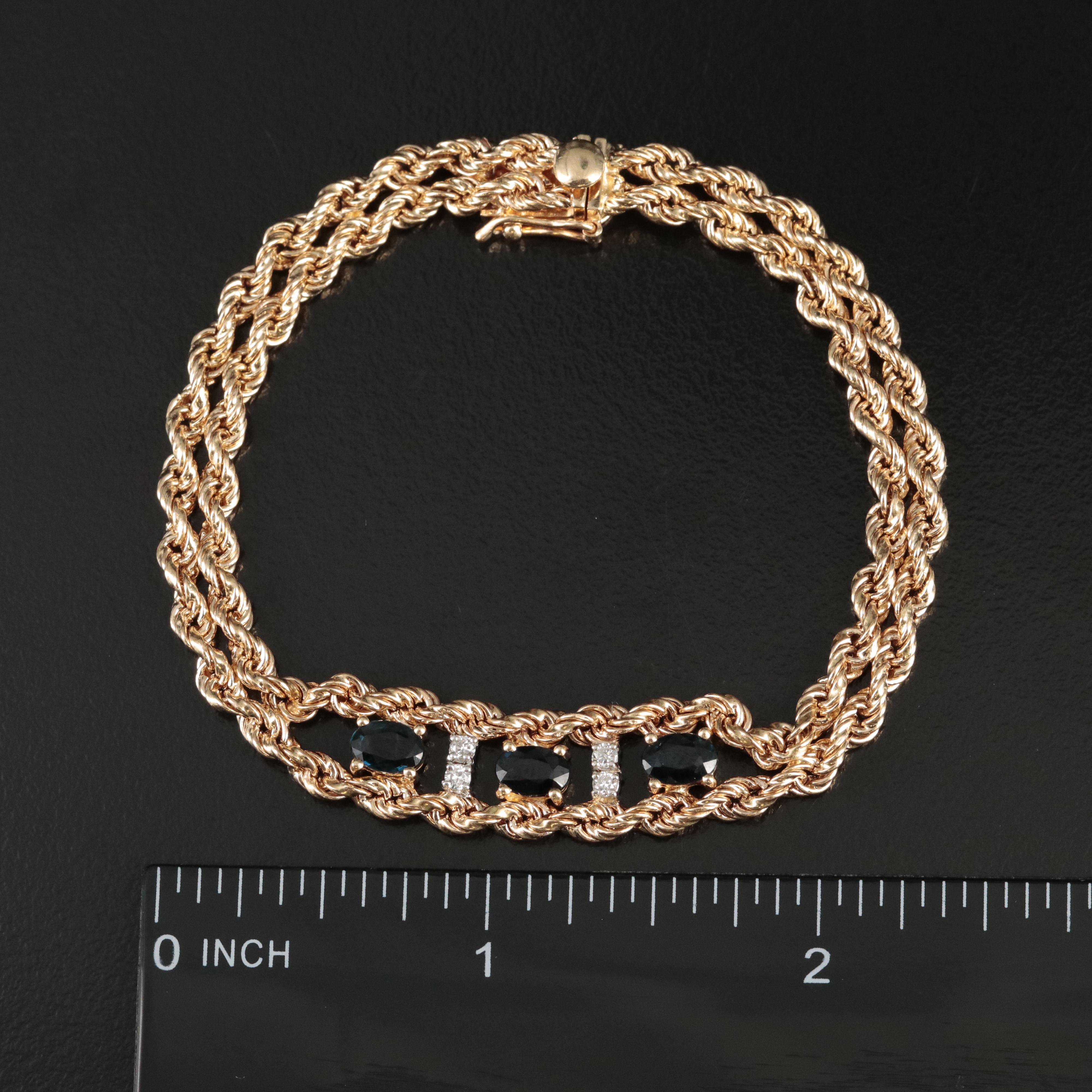 14K Sapphire and Diamond on Double Rope Bracelet