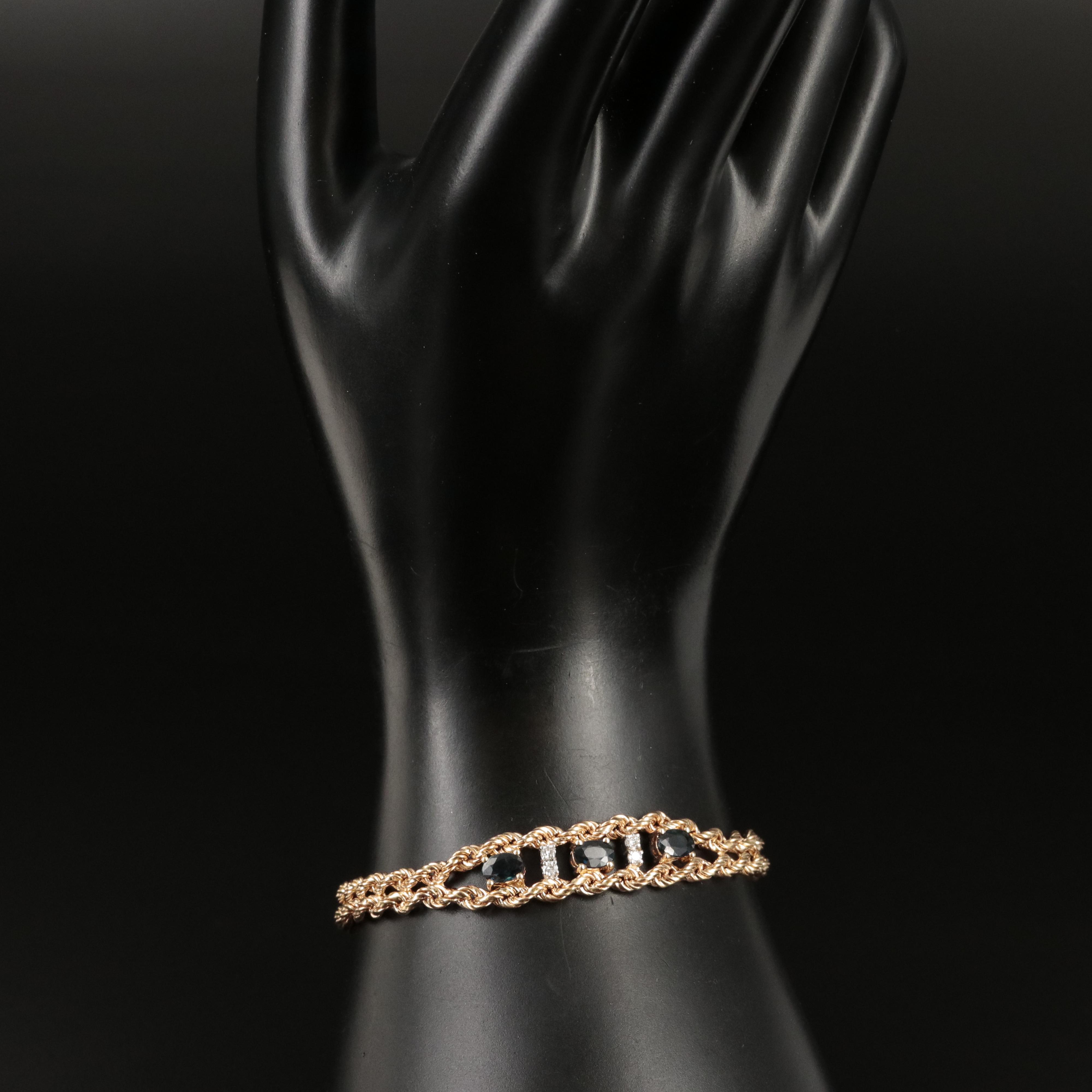 14K Sapphire and Diamond on Double Rope Bracelet