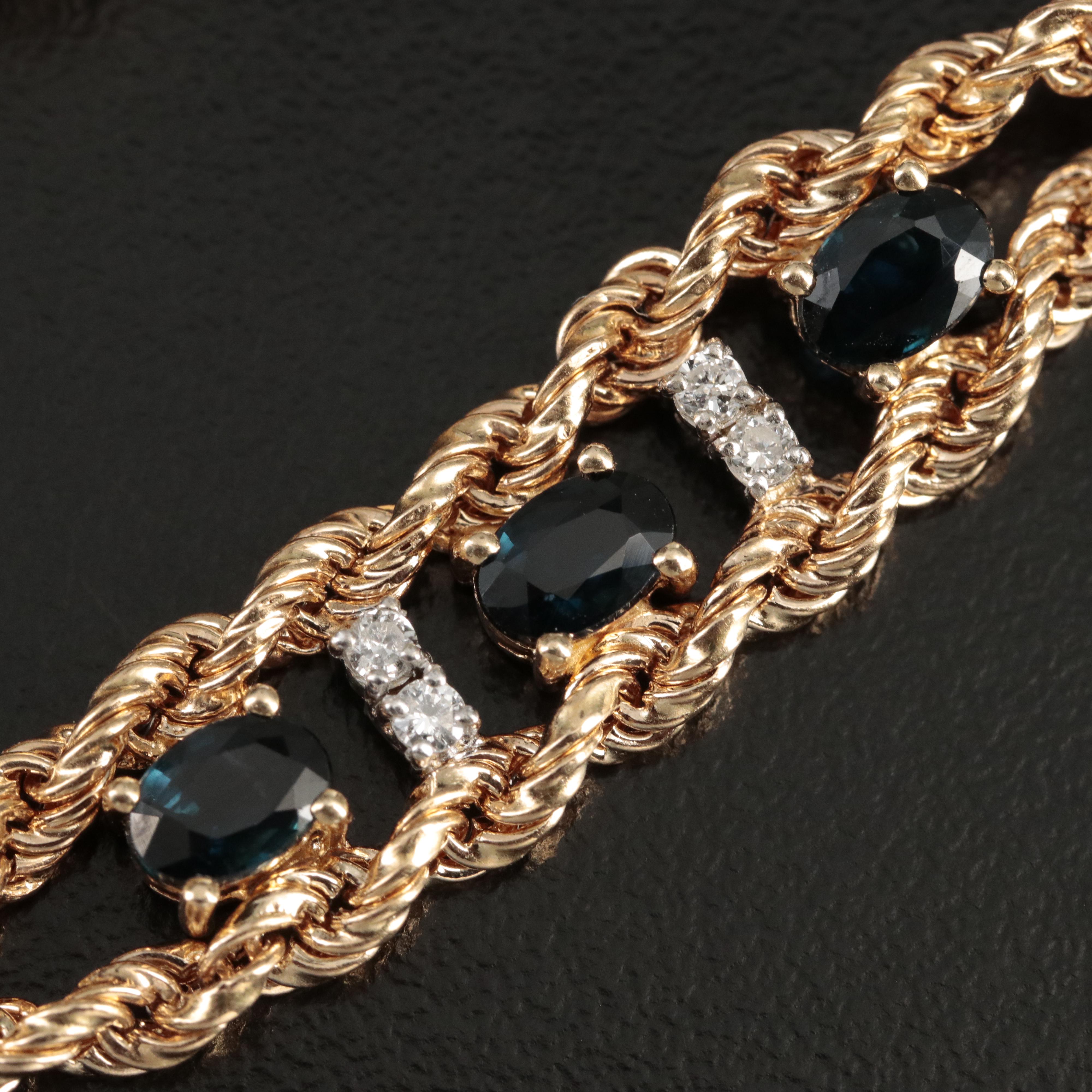 14K Sapphire and Diamond on Double Rope Bracelet
