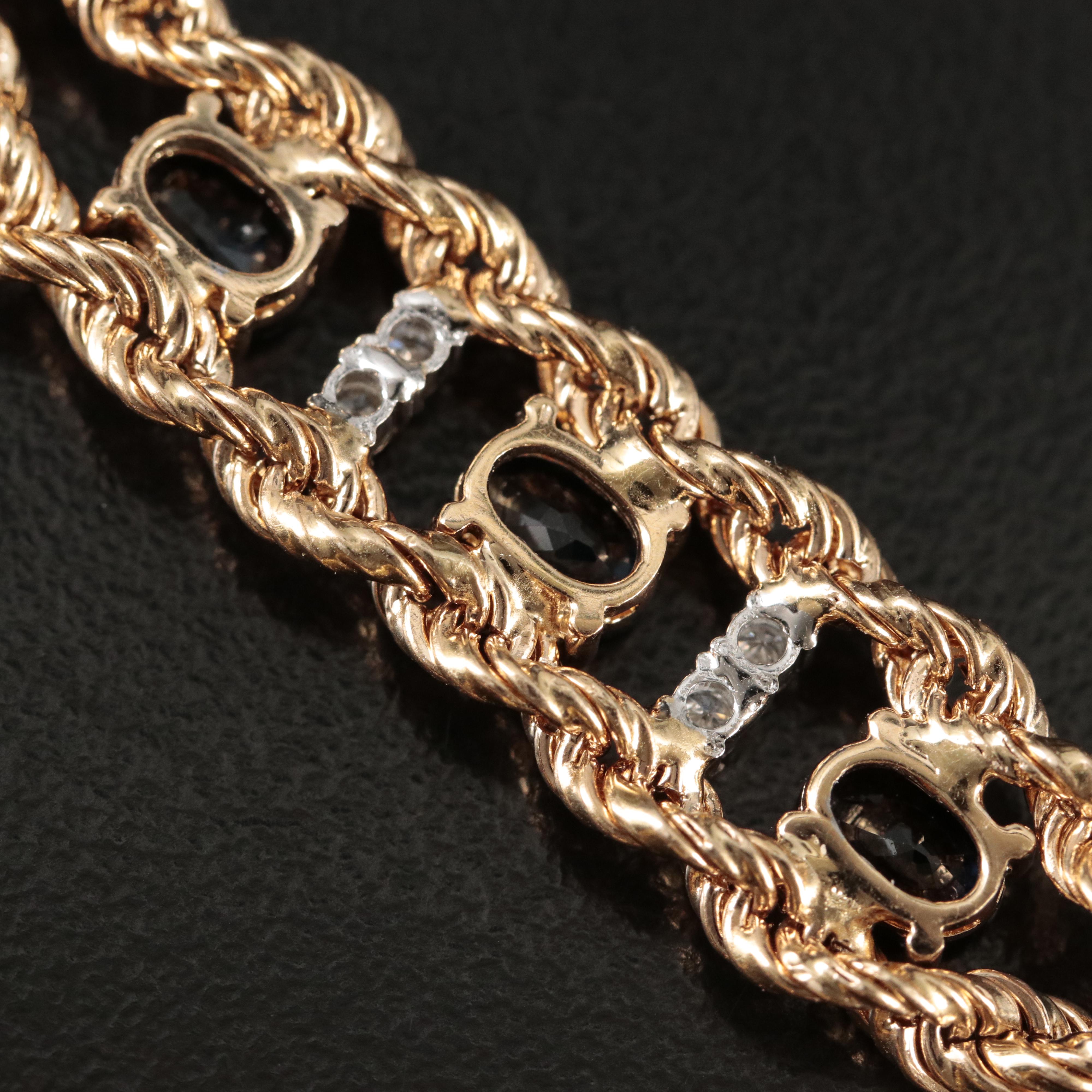 14K Sapphire and Diamond on Double Rope Bracelet