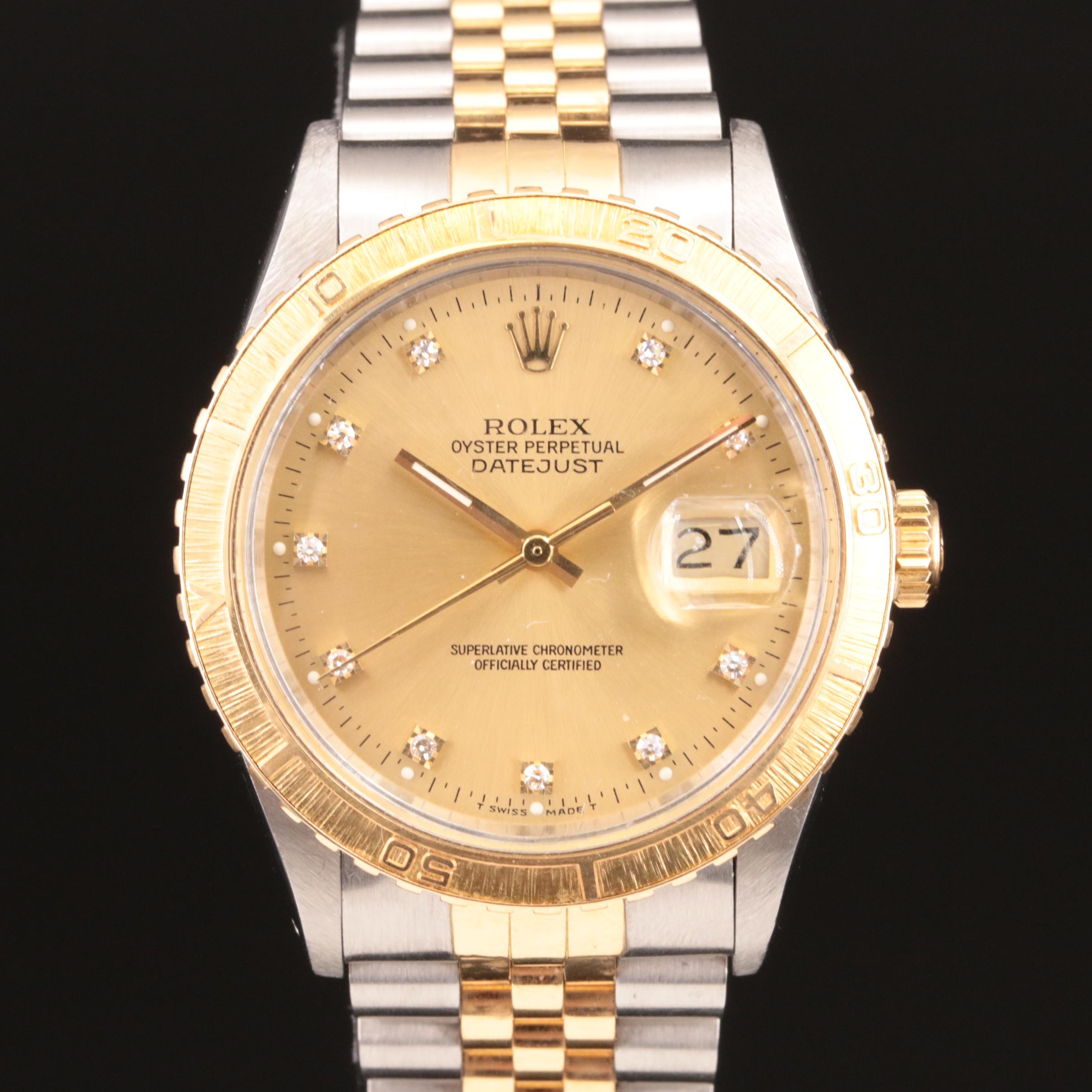 Rolex Oyster Perpetual Datejust Thunderbird Bezel and Diamond Dial Watch