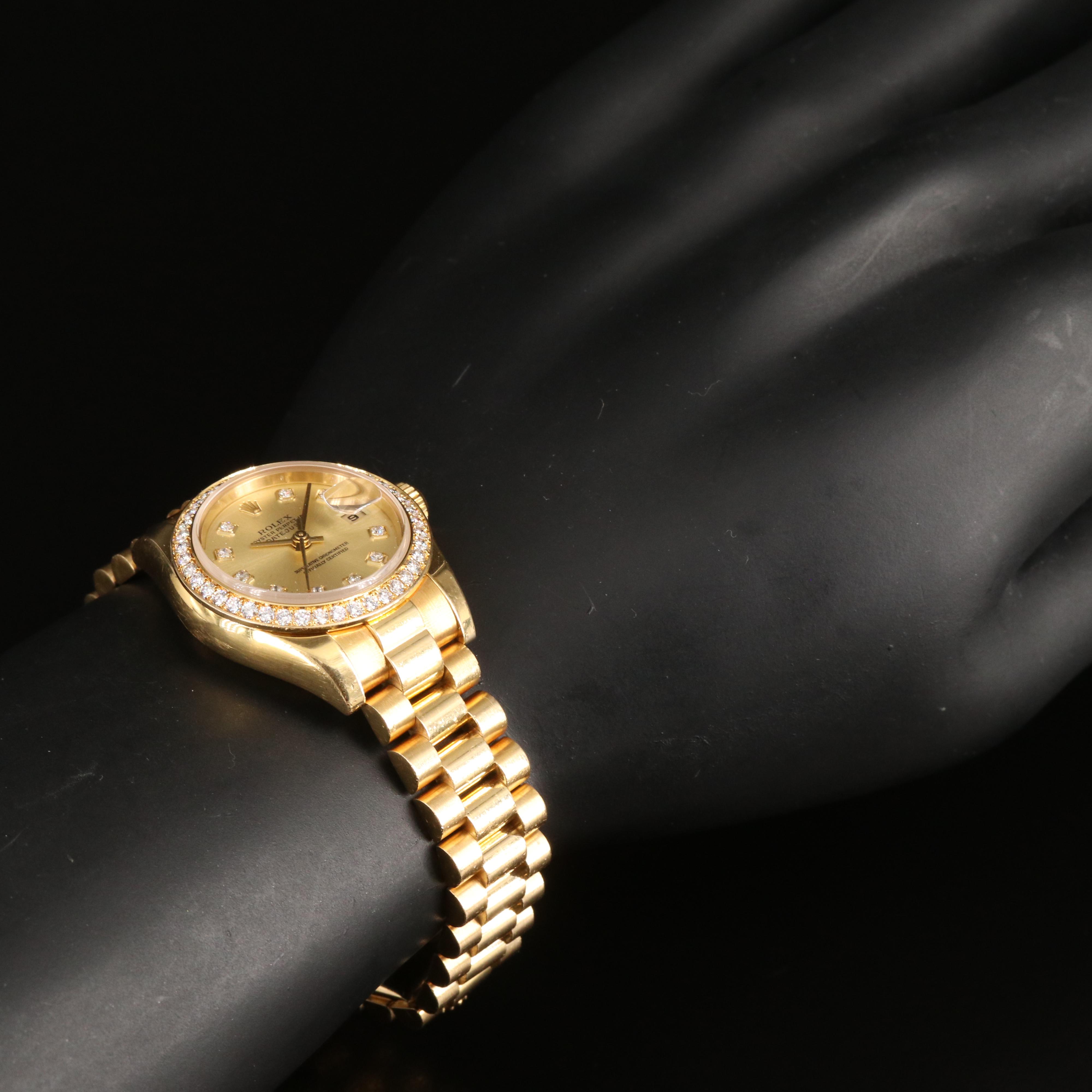 18K Rolex Datejust Watch with Factory Diamond Dial and Bezel