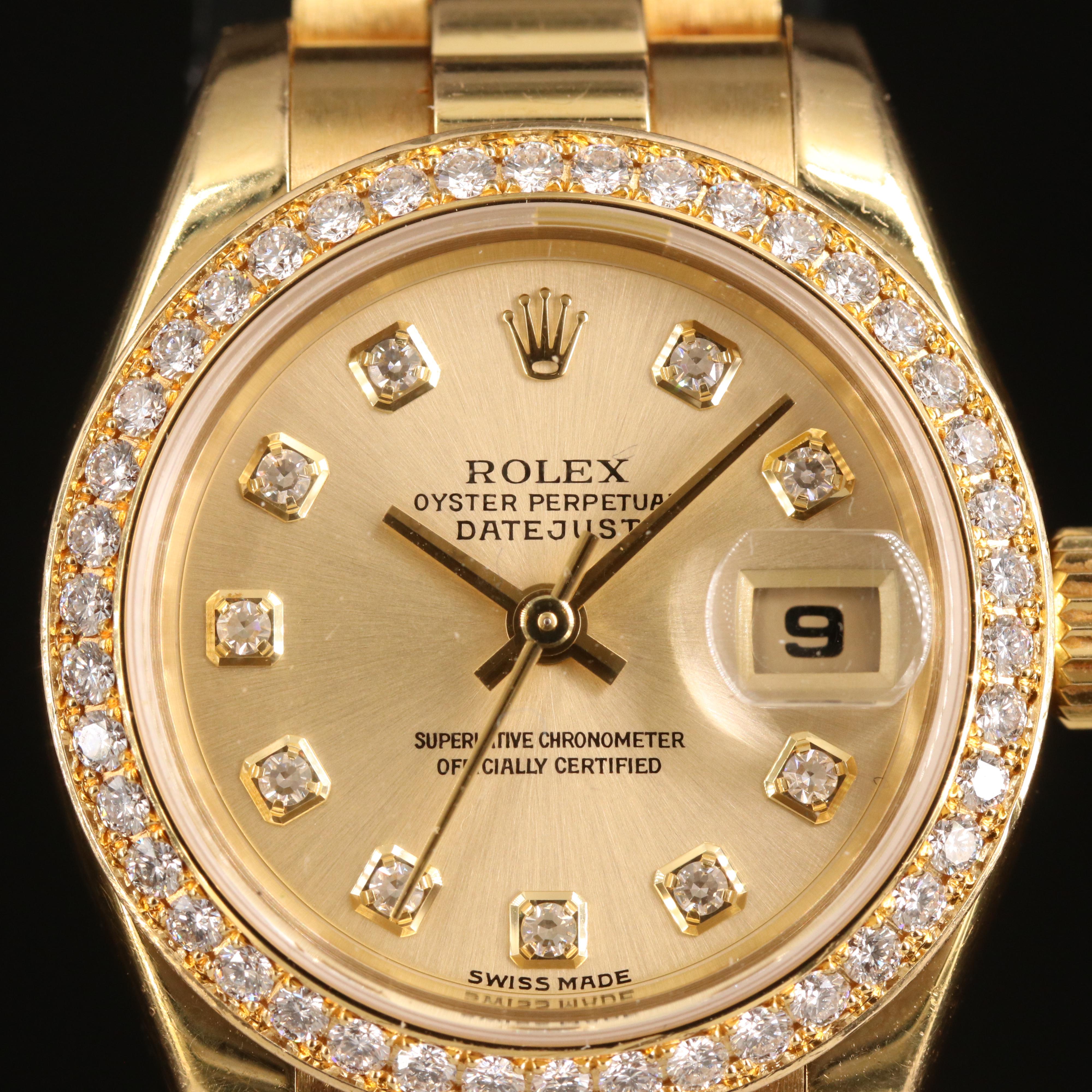 18K Rolex Datejust Watch with Factory Diamond Dial and Bezel