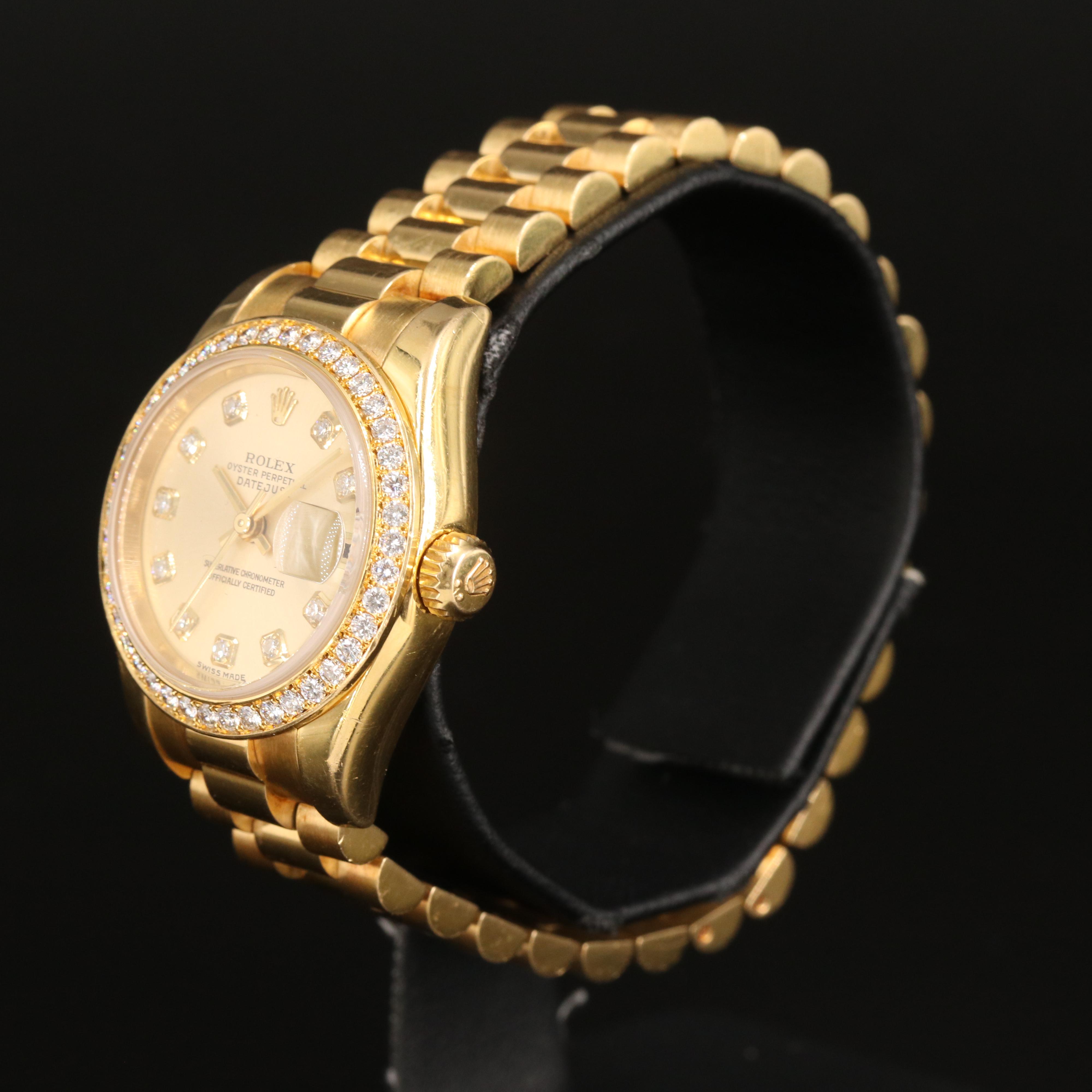 18K Rolex Datejust Watch with Factory Diamond Dial and Bezel
