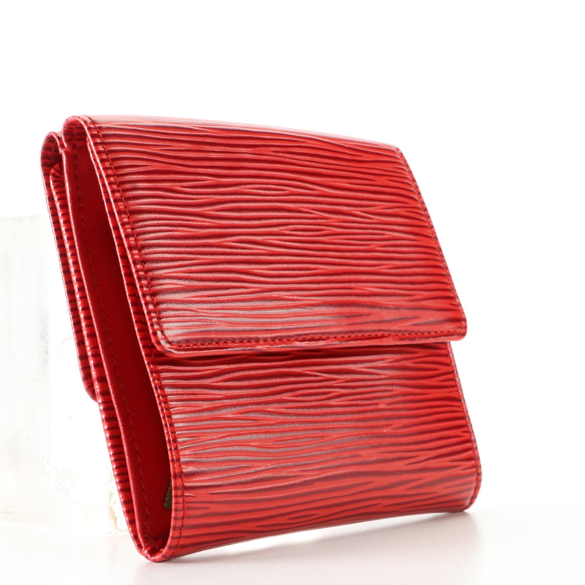Louis Vuitton Porte Monnaie Billets Compact Wallet in Red Epi Leather with Box