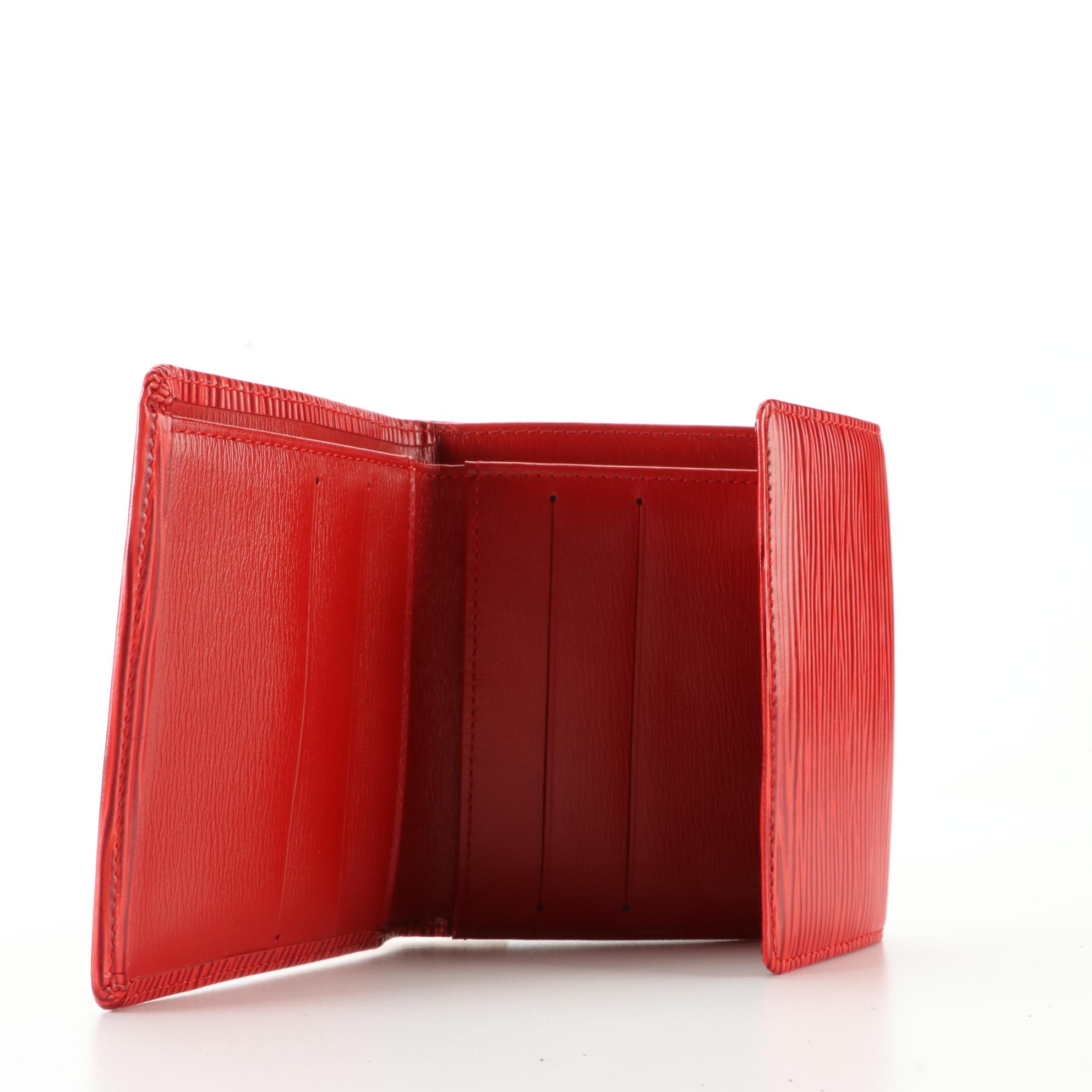 Louis Vuitton Porte Monnaie Billets Compact Wallet in Red Epi Leather with Box