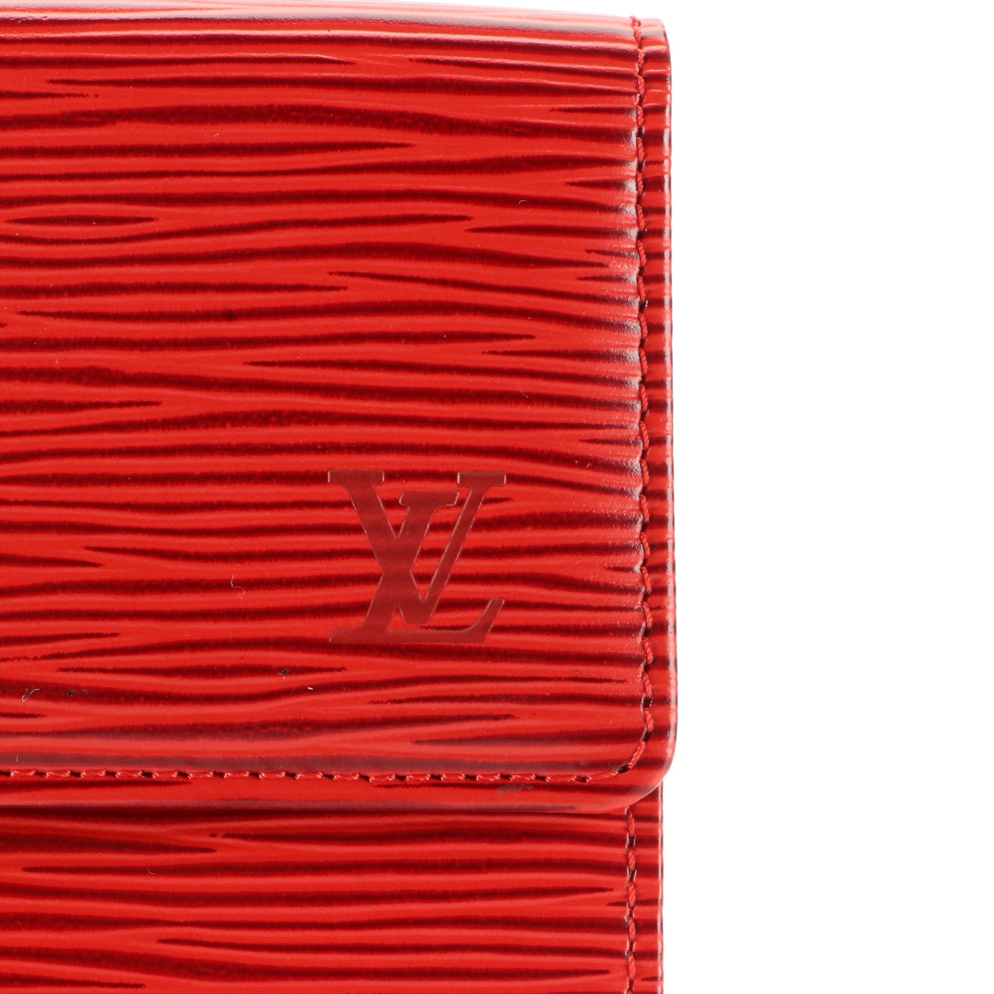 Louis Vuitton Porte Monnaie Billets Compact Wallet in Red Epi Leather with Box