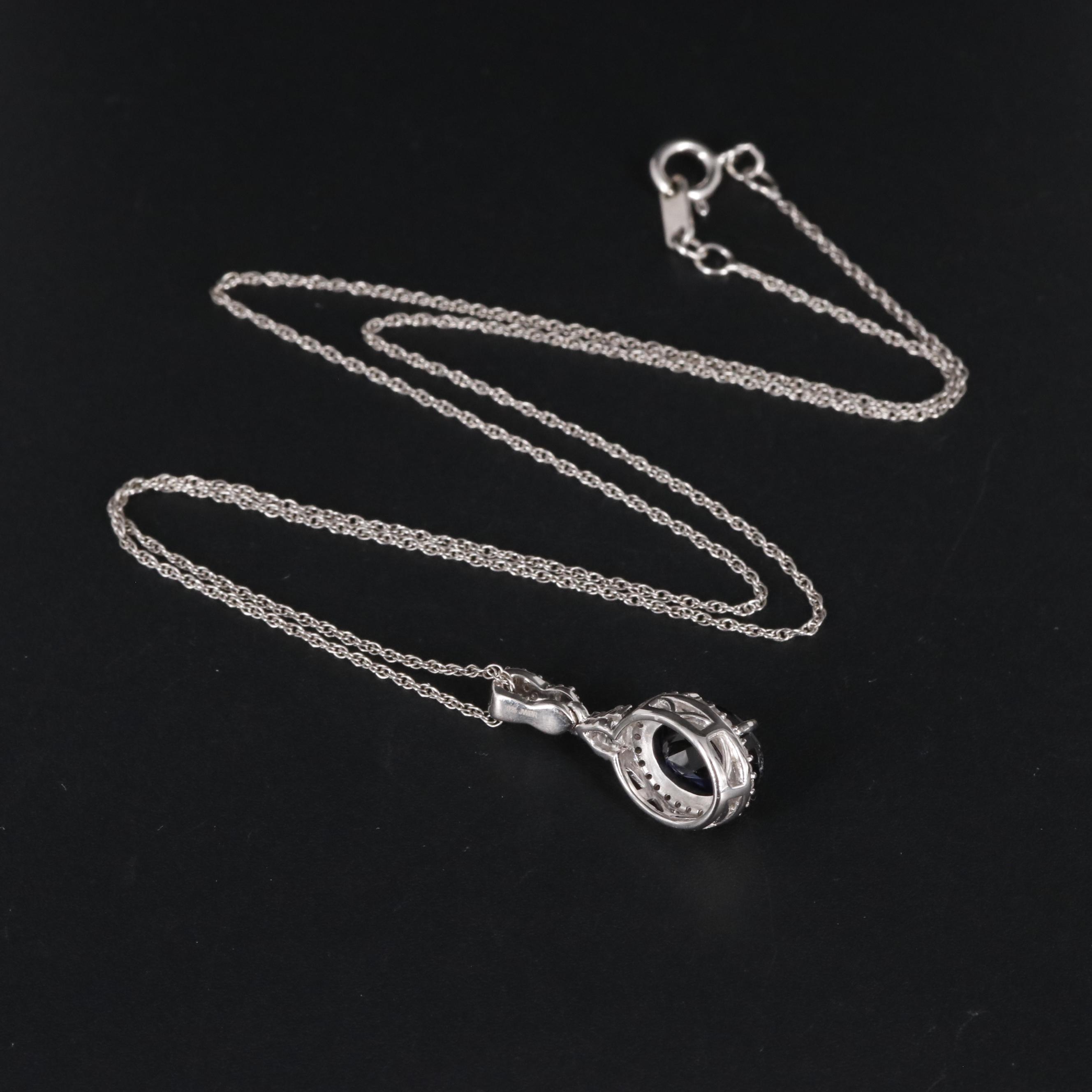 Sterling Lab Grown Sapphire and White Sapphire Pendant Necklace