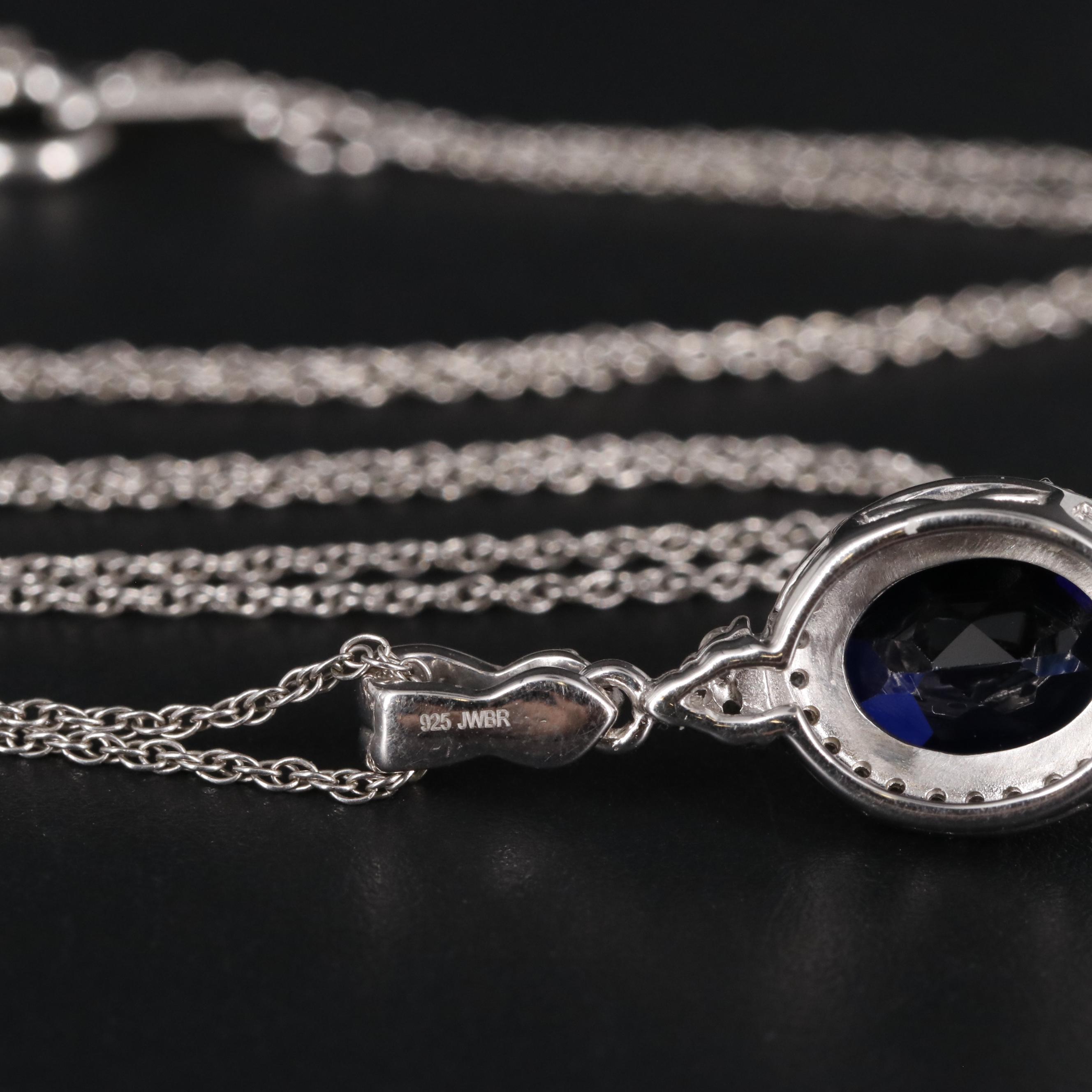 Sterling Lab Grown Sapphire and White Sapphire Pendant Necklace