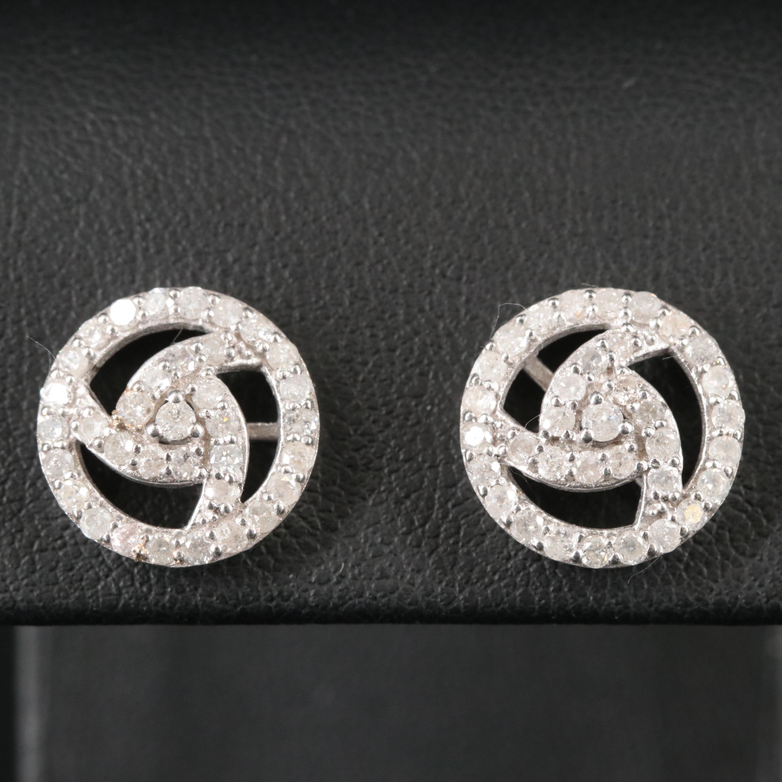 14K Diamond Button Earrings