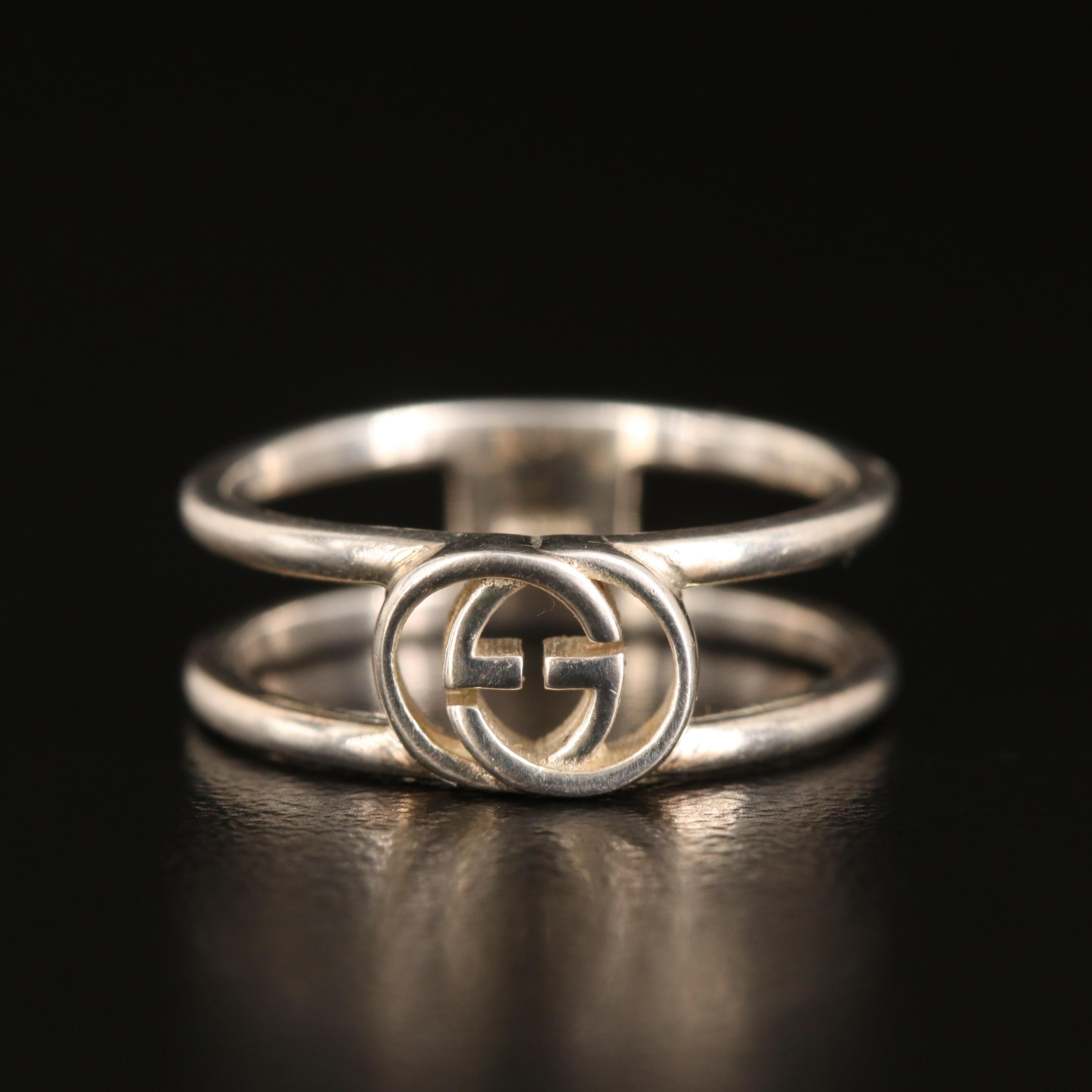 Gucci Interlocking G Wide Open Band in Sterling Silver