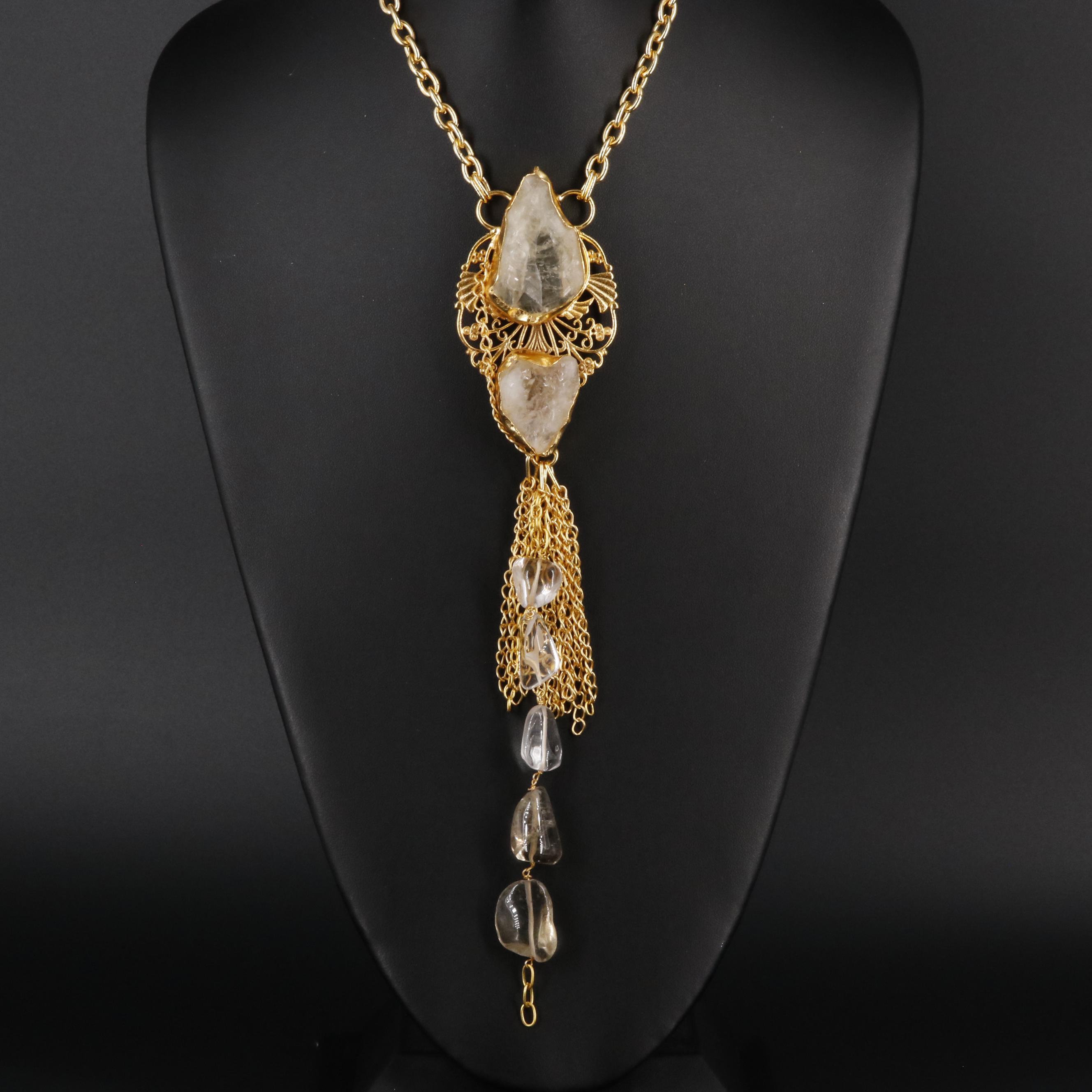 Quartz Rock Crystal Quartz and Smoky Quartz Necklace