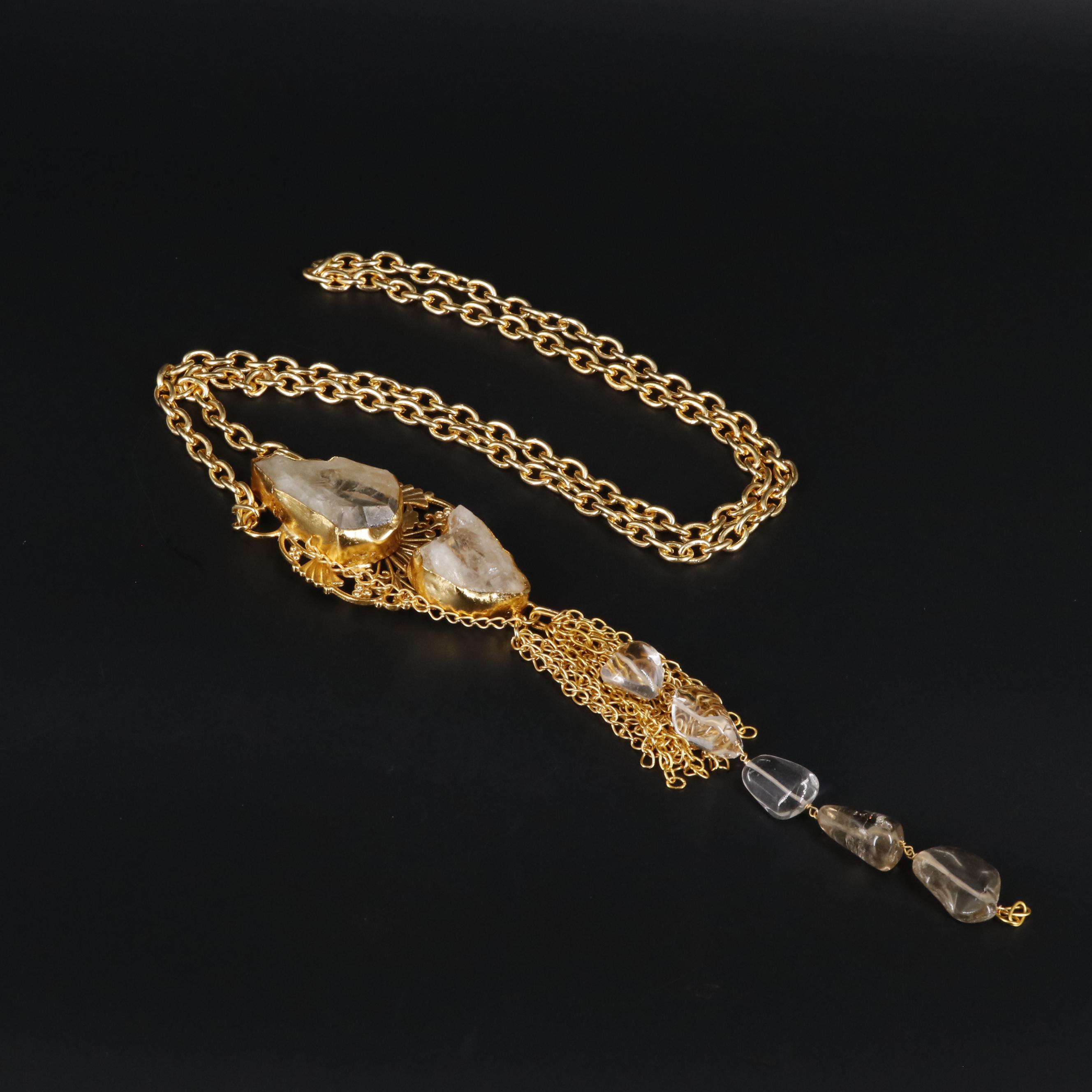 Quartz Rock Crystal Quartz and Smoky Quartz Necklace