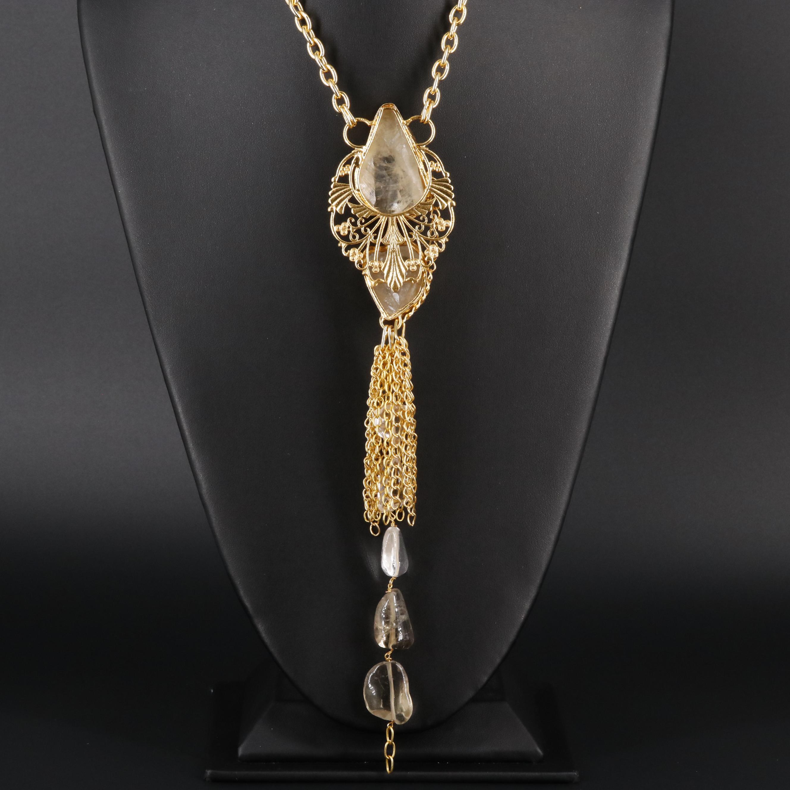 Quartz Rock Crystal Quartz and Smoky Quartz Necklace