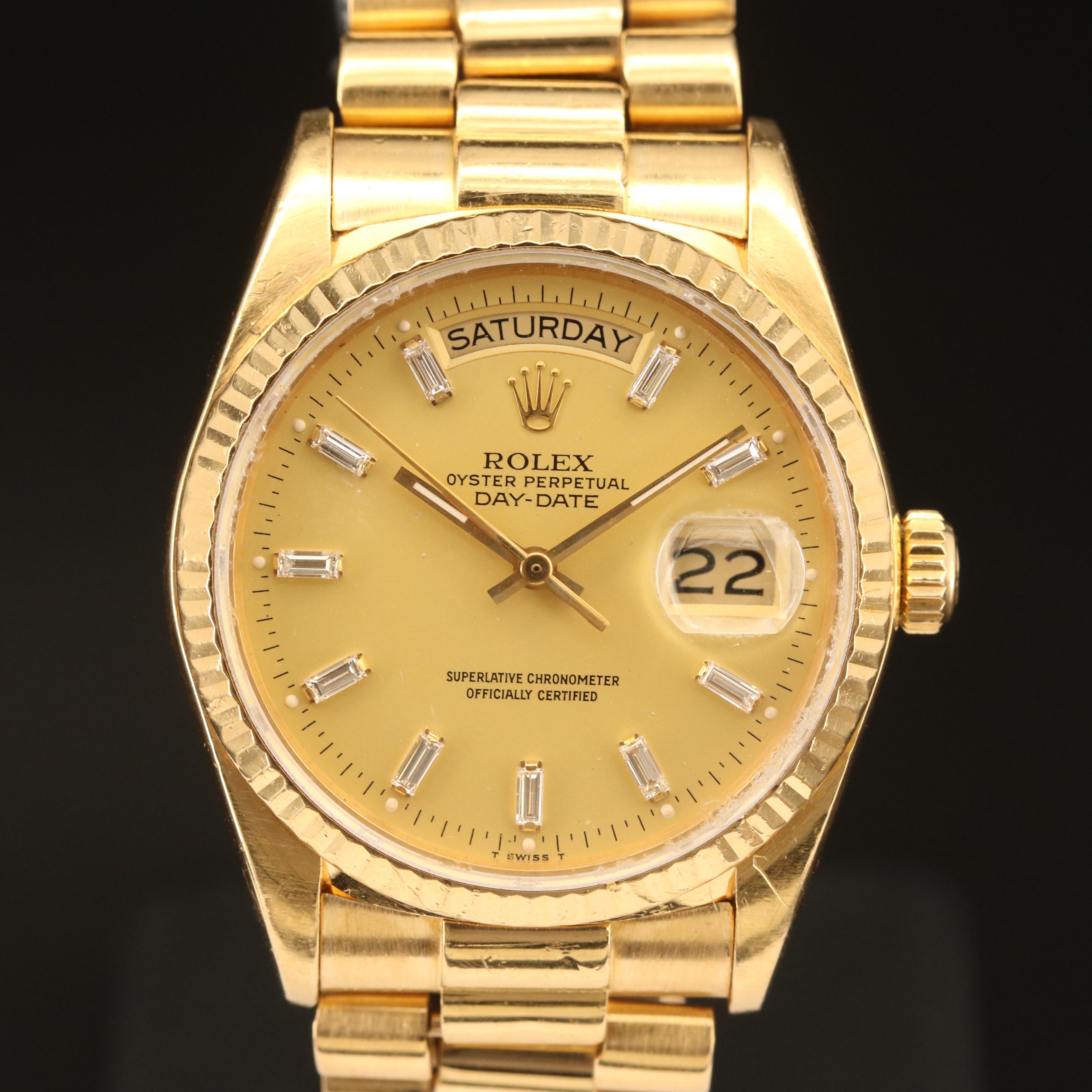 1987 - 1988 18K Rolex President Oyster Perpetual Day-Date Diamond Watch