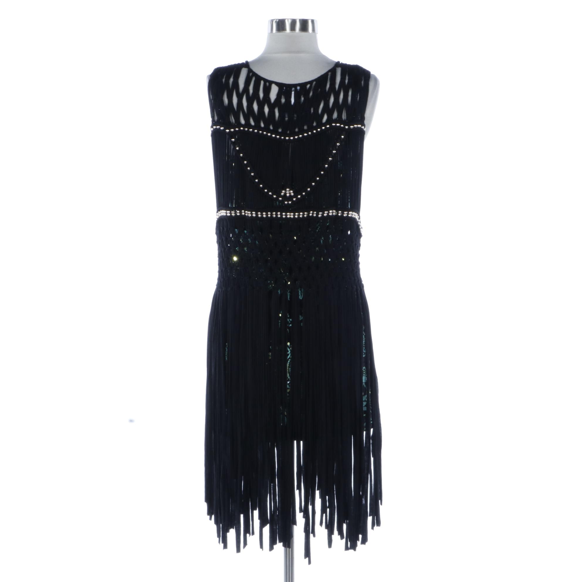 Cosmopolitan Sequined Sleeveless Dress and Bebe Studded Finge Vest