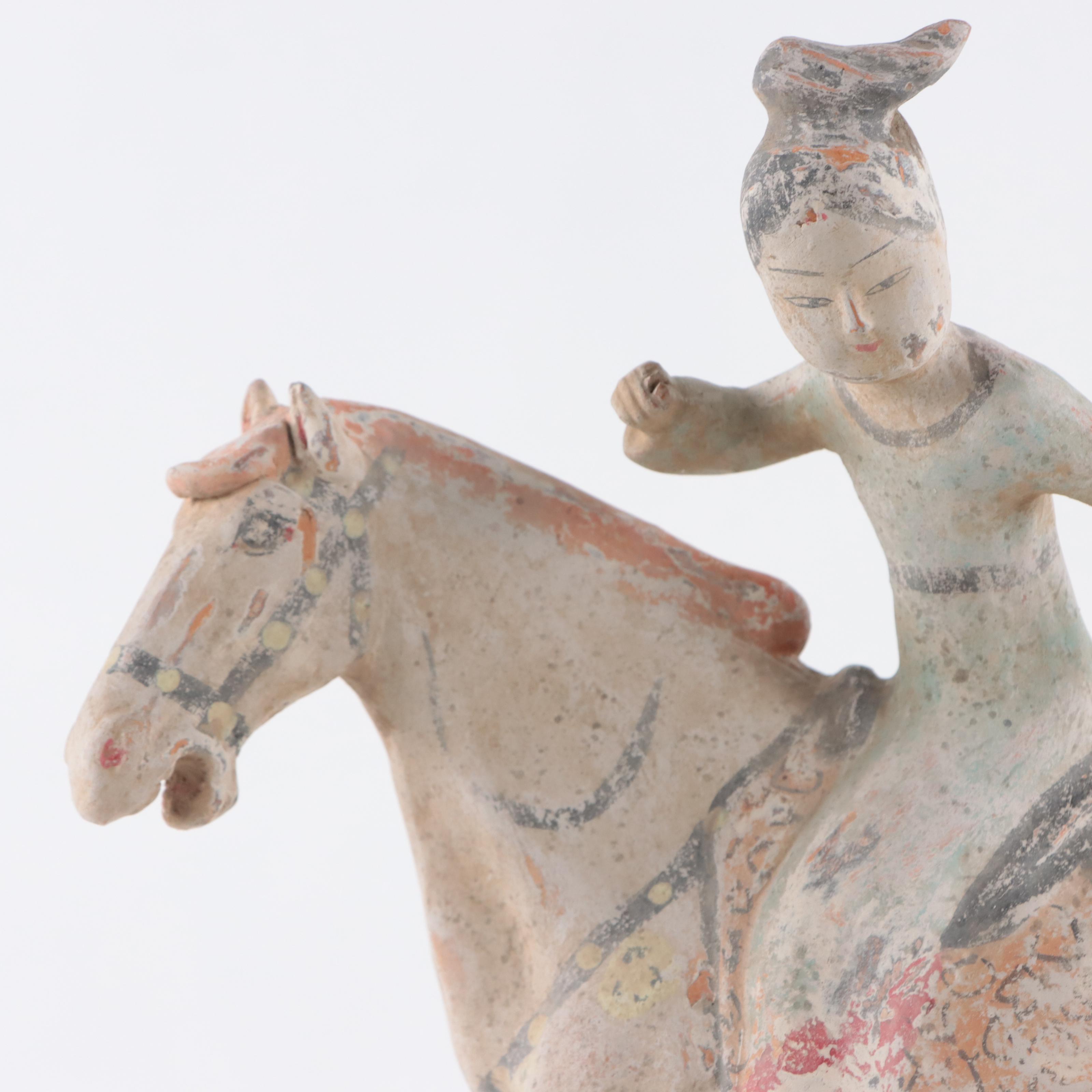 Chinese Tang Dynasty Terracotta Polo Player on Horseback, 8th Century