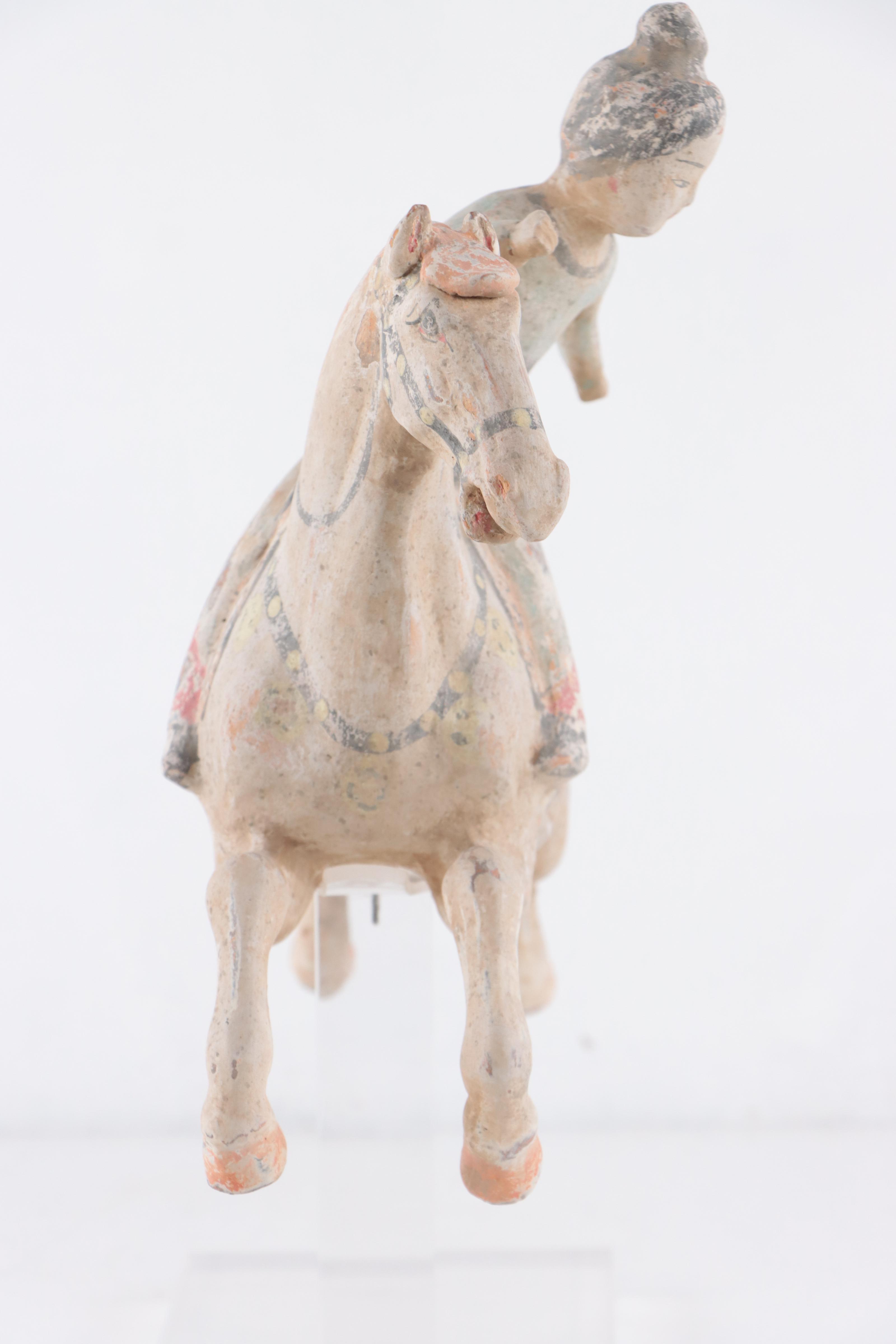 Chinese Tang Dynasty Terracotta Polo Player on Horseback, 8th Century