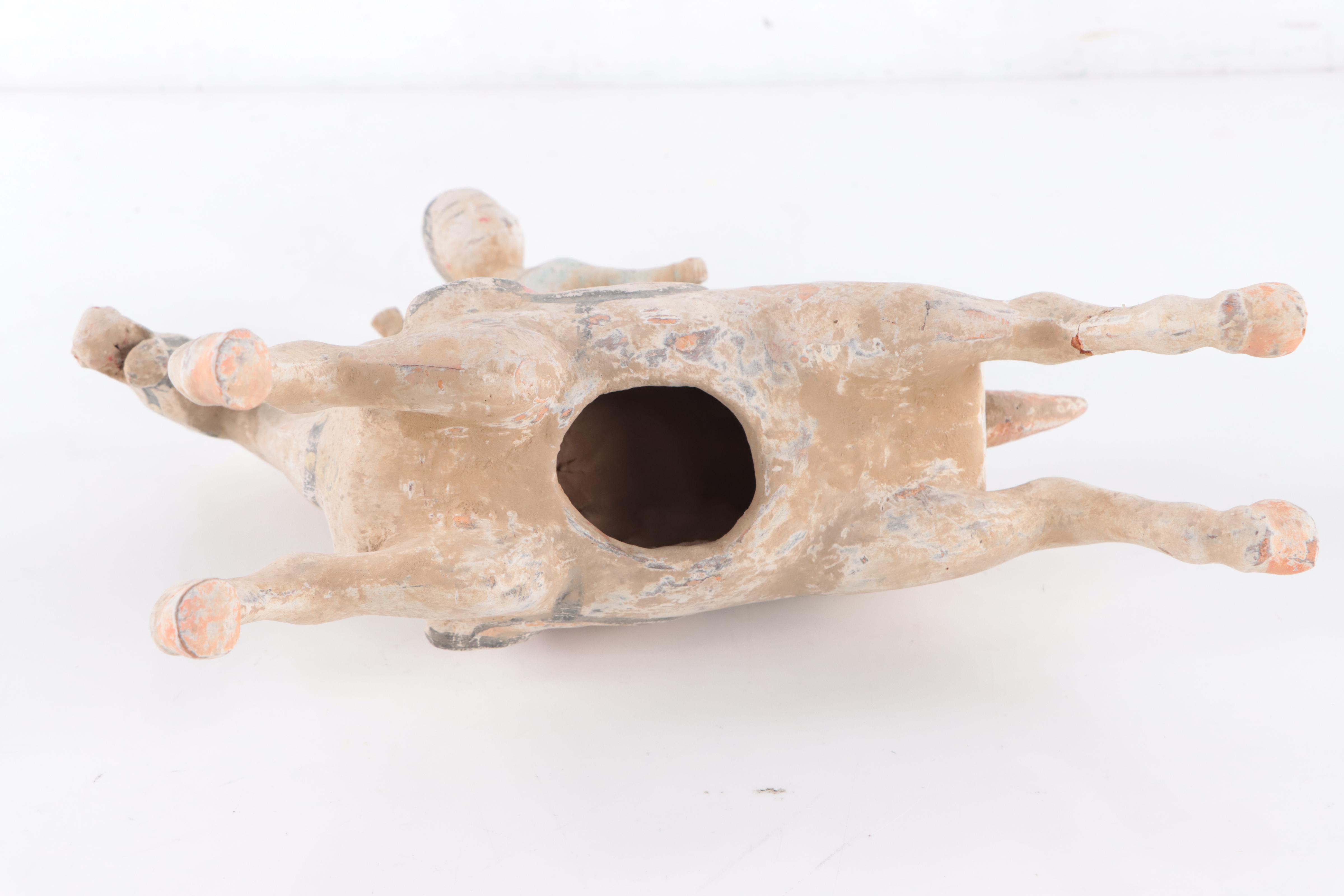 Chinese Tang Dynasty Terracotta Polo Player on Horseback, 8th Century