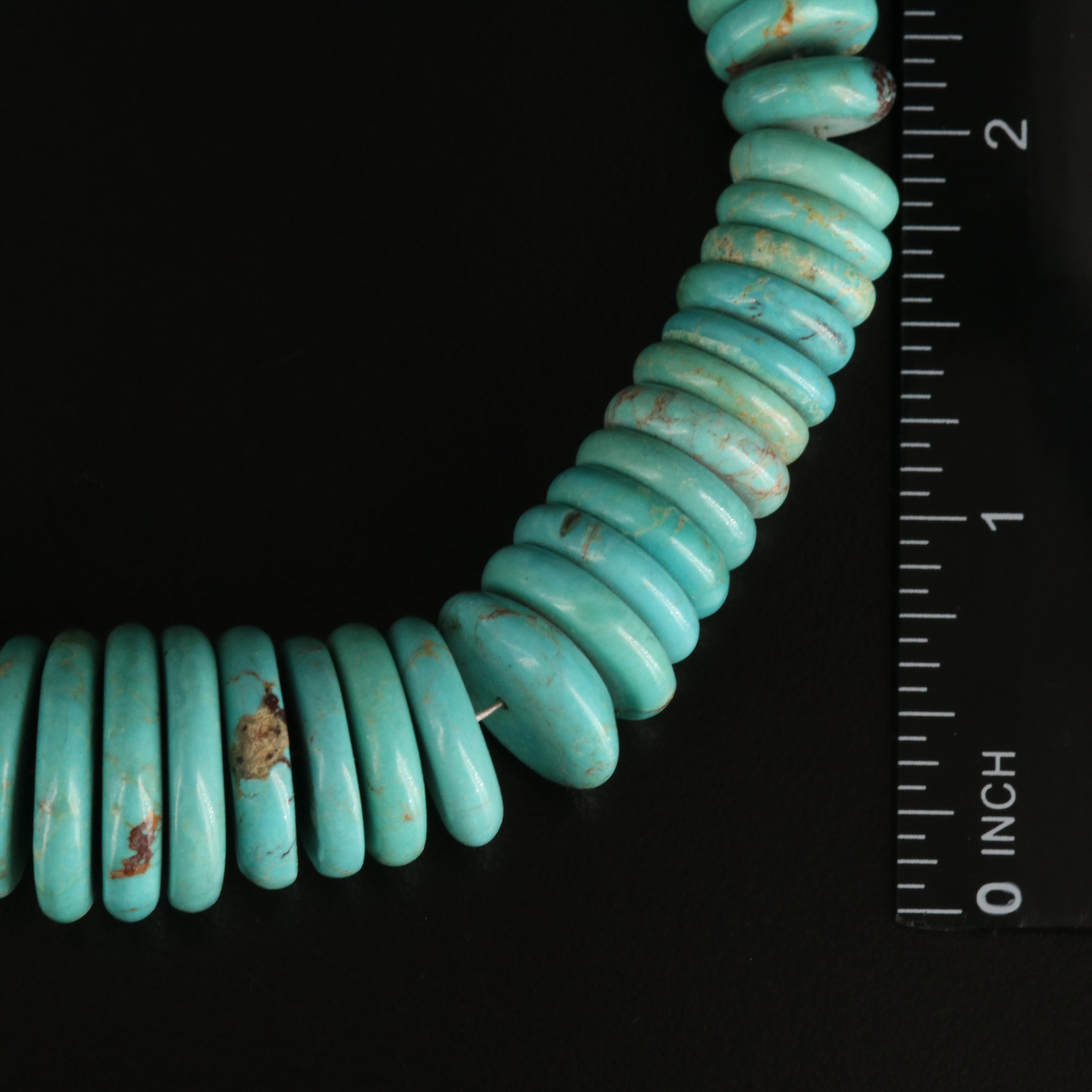 Graduated Turquoise Heshi Bead Necklace with Sterling Clasp