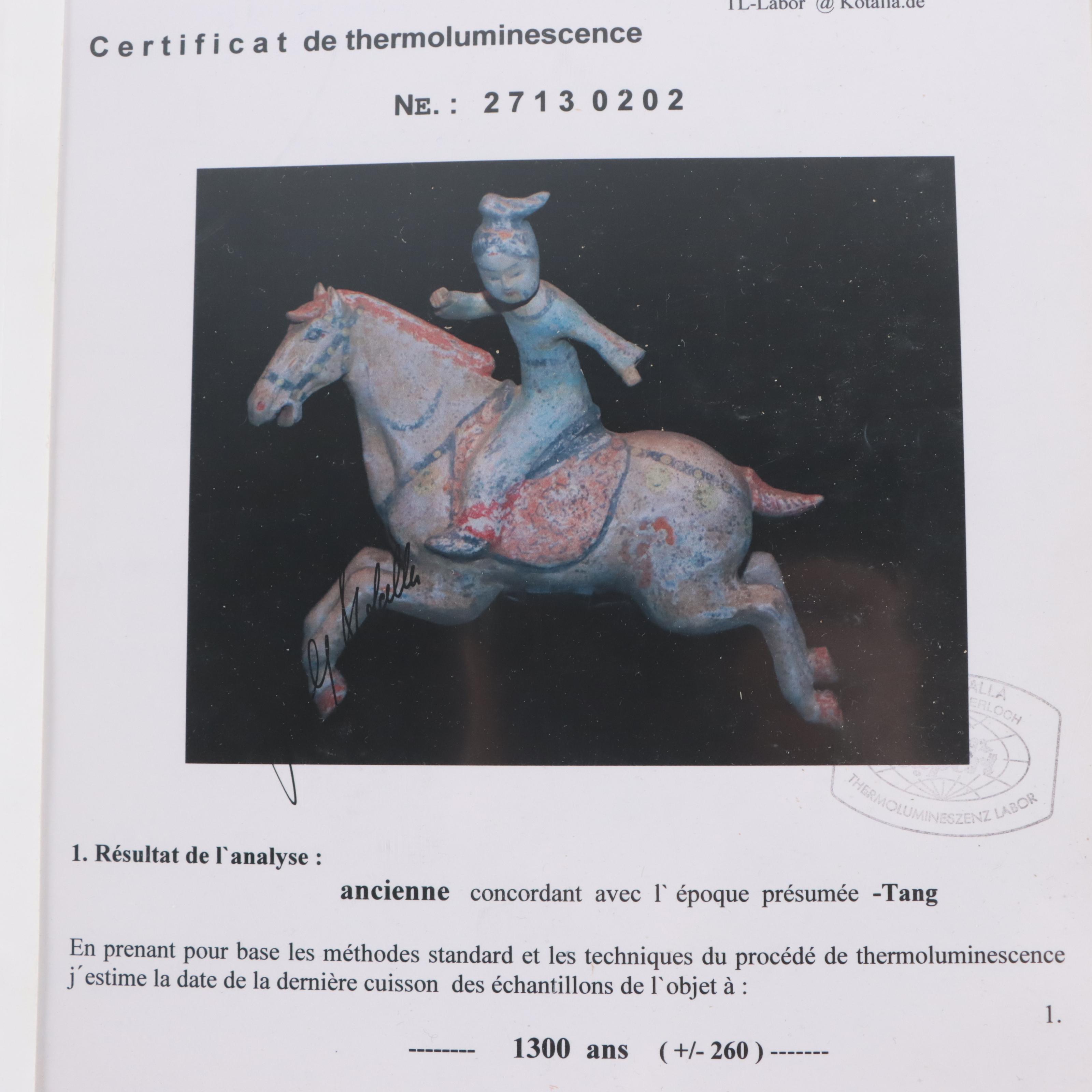 Chinese Tang Dynasty Terracotta Polo Player on Horseback, 8th Century