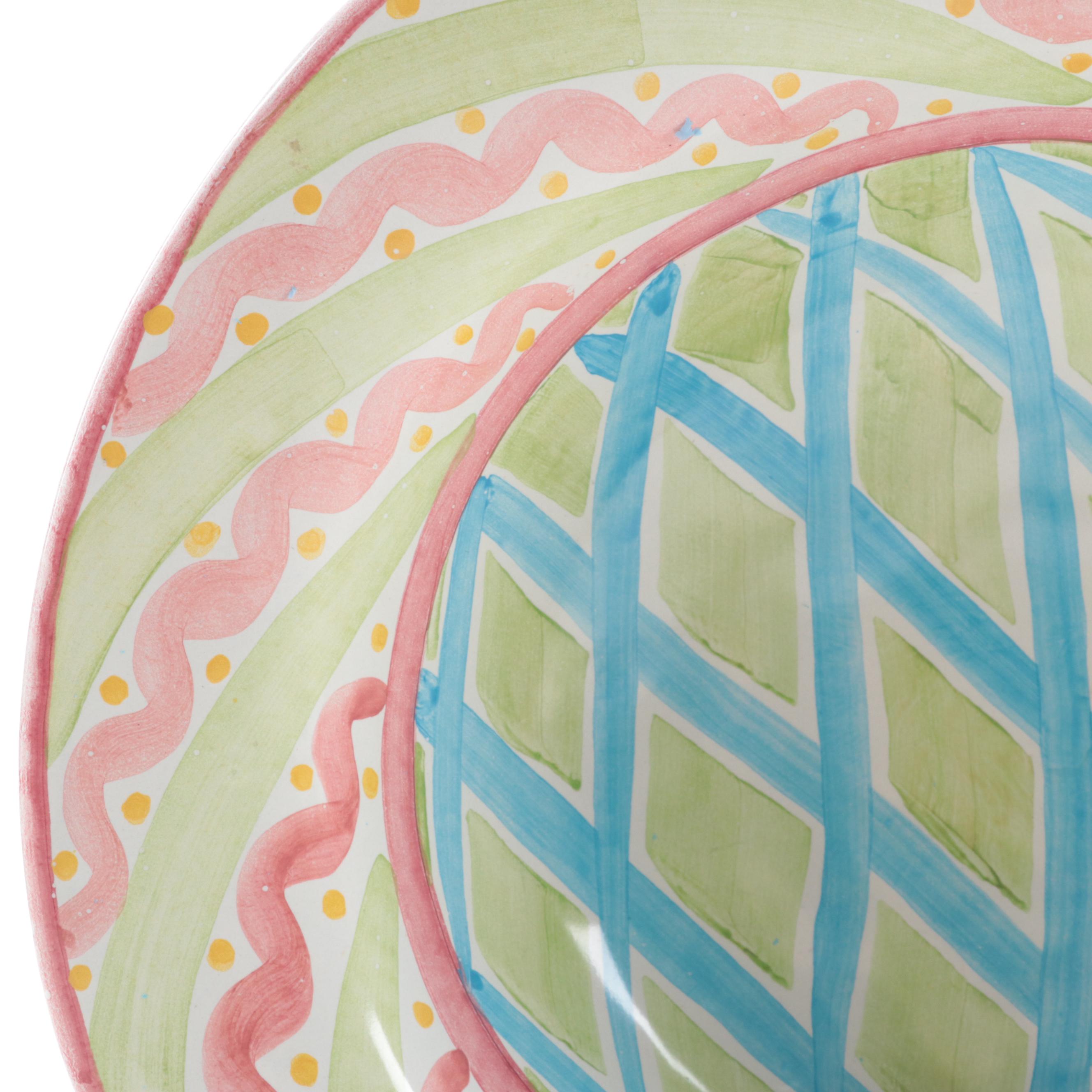 MacKenzie-Childs Hand-Painted Terracotta Ruffled Edge Bowl and Plate