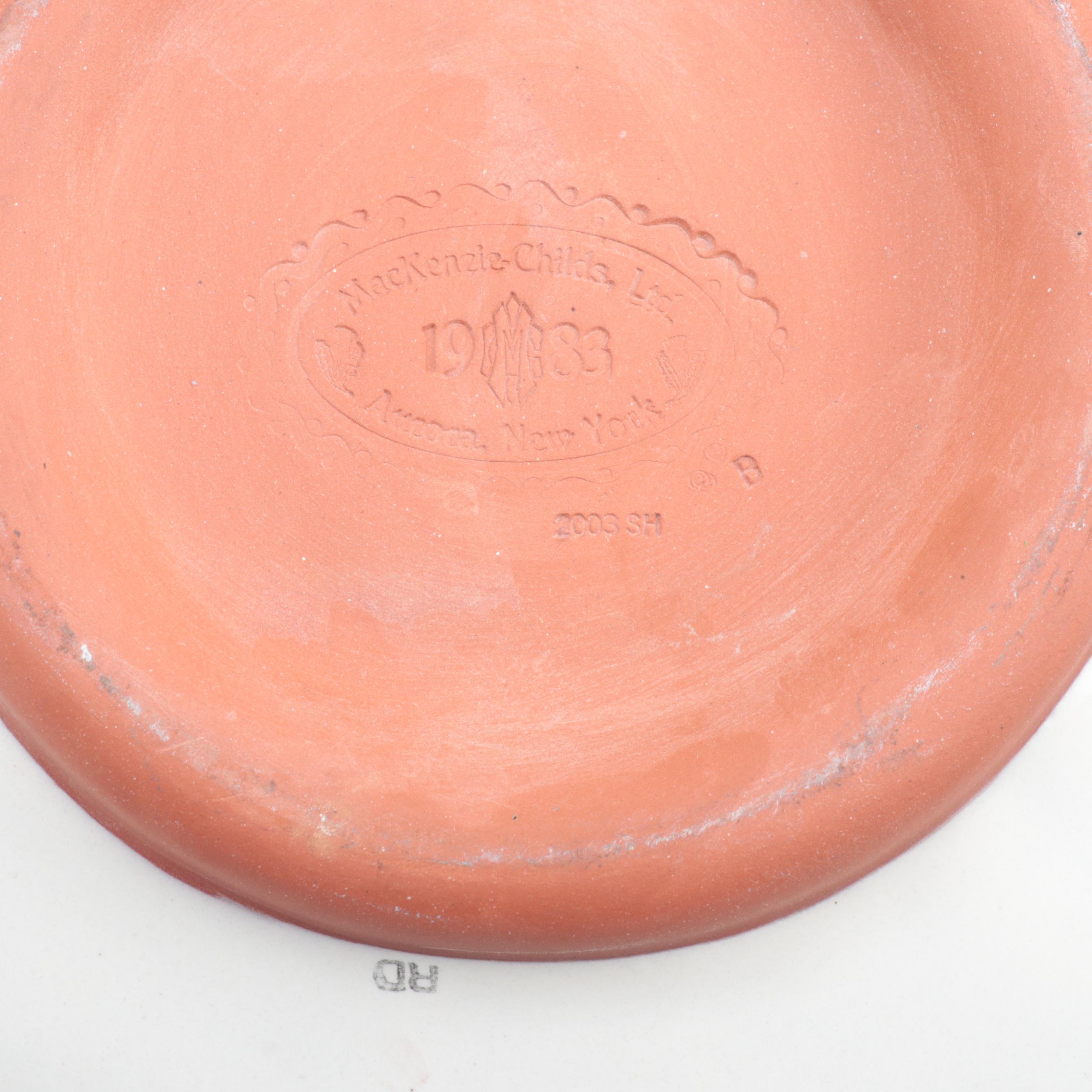 MacKenzie-Childs Hand-Painted Terracotta Ruffled Edge Bowl and Plate