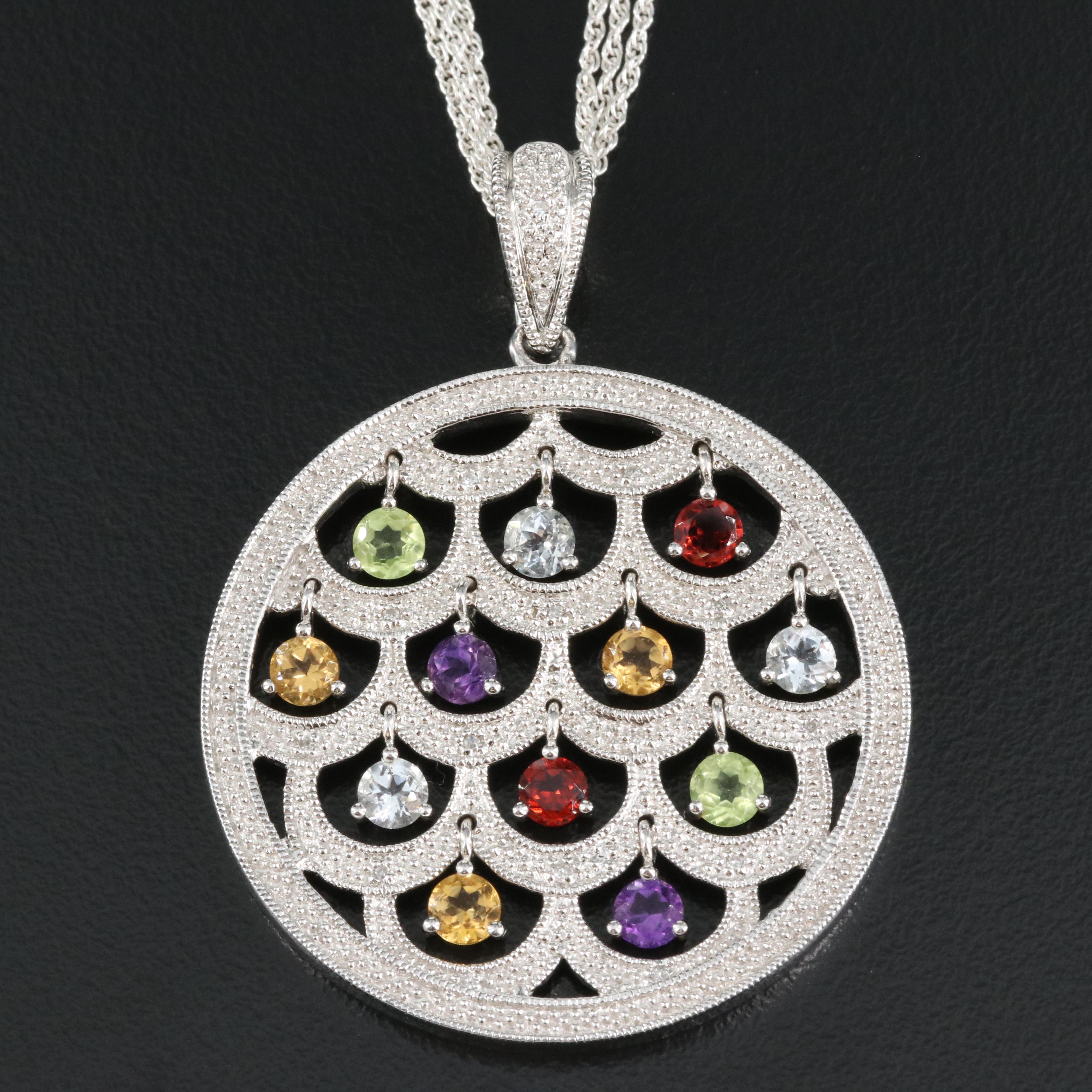 Sterling Trembler Enhancer Pendant Necklace Including Peridot and Garnet