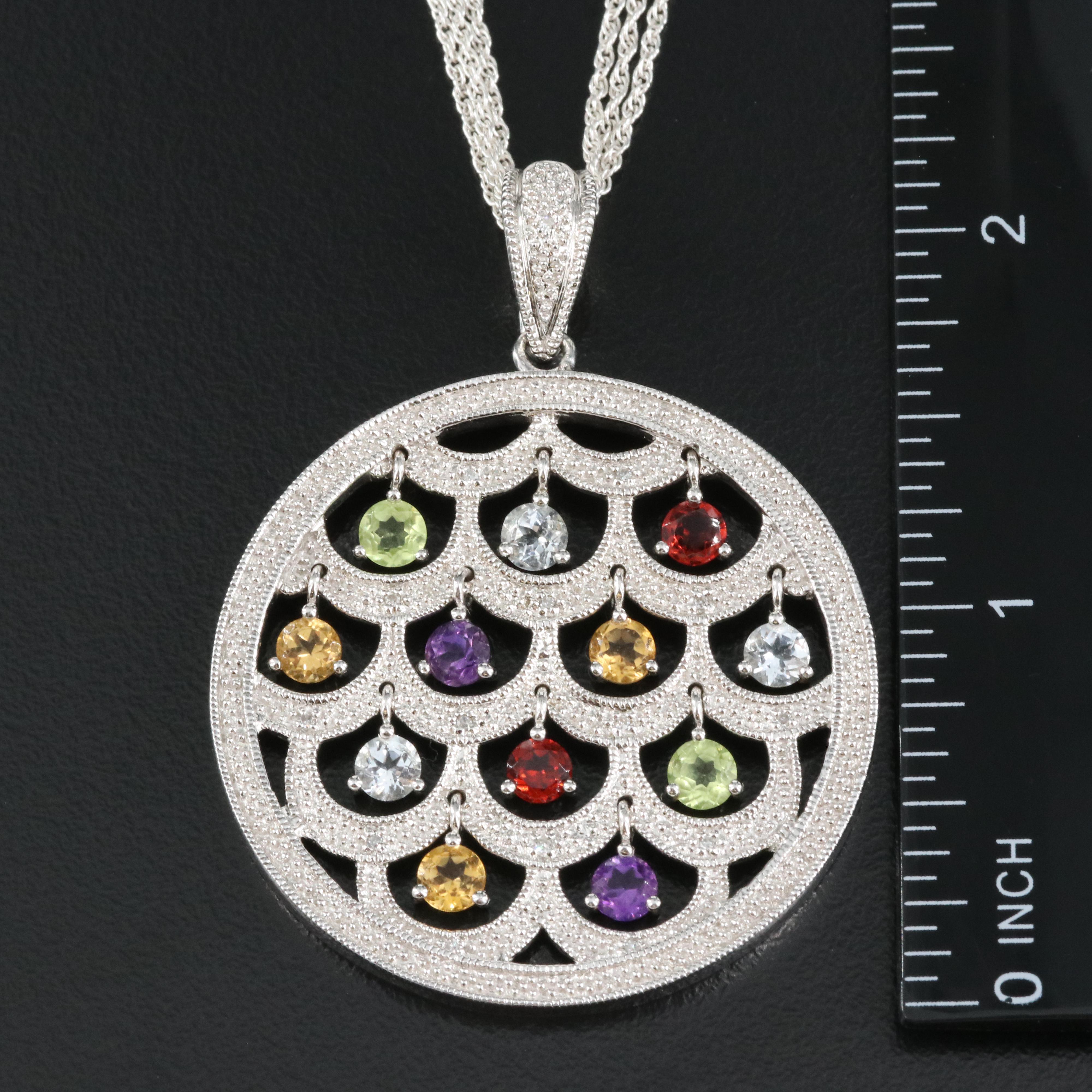 Sterling Trembler Enhancer Pendant Necklace Including Peridot and Garnet