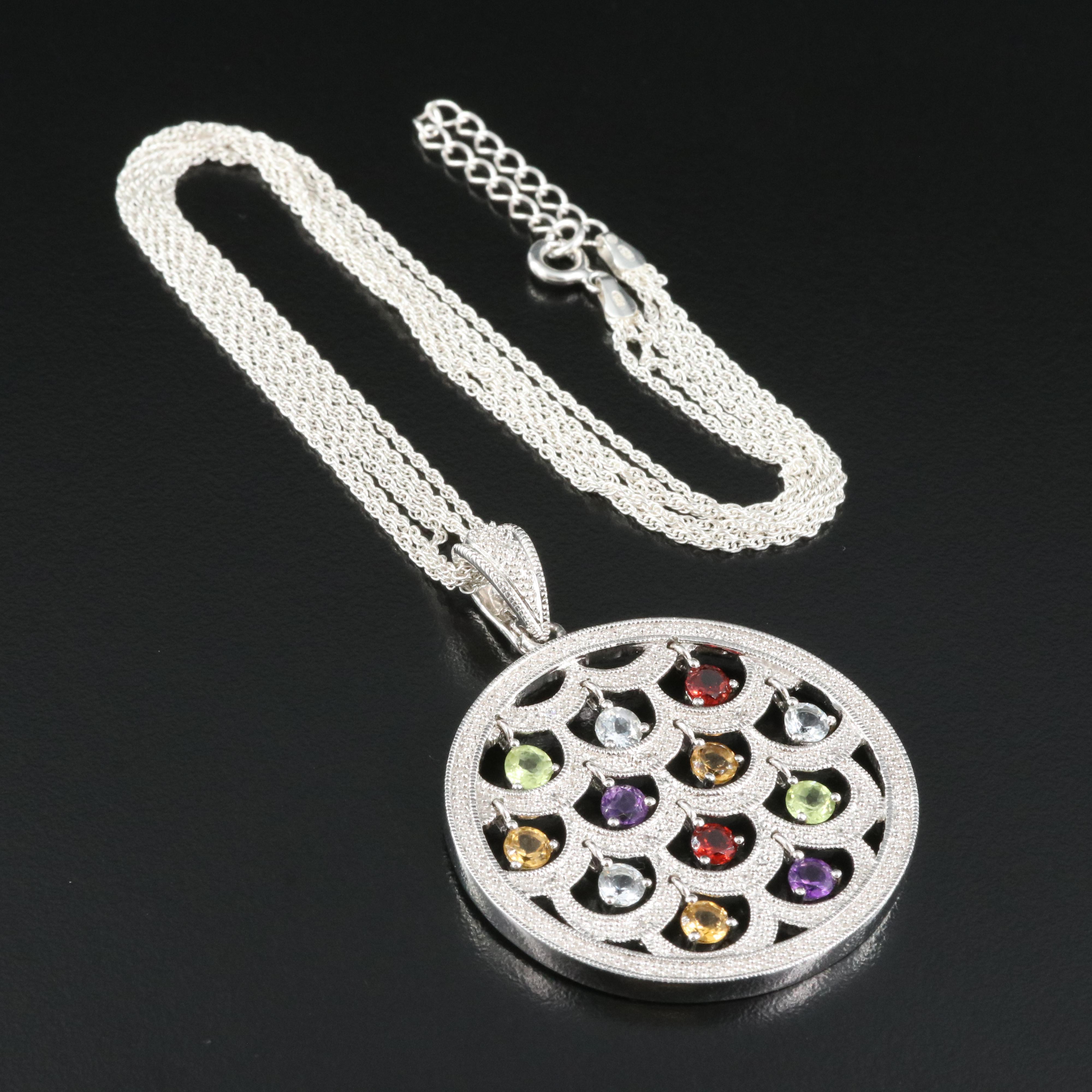 Sterling Trembler Enhancer Pendant Necklace Including Peridot and Garnet