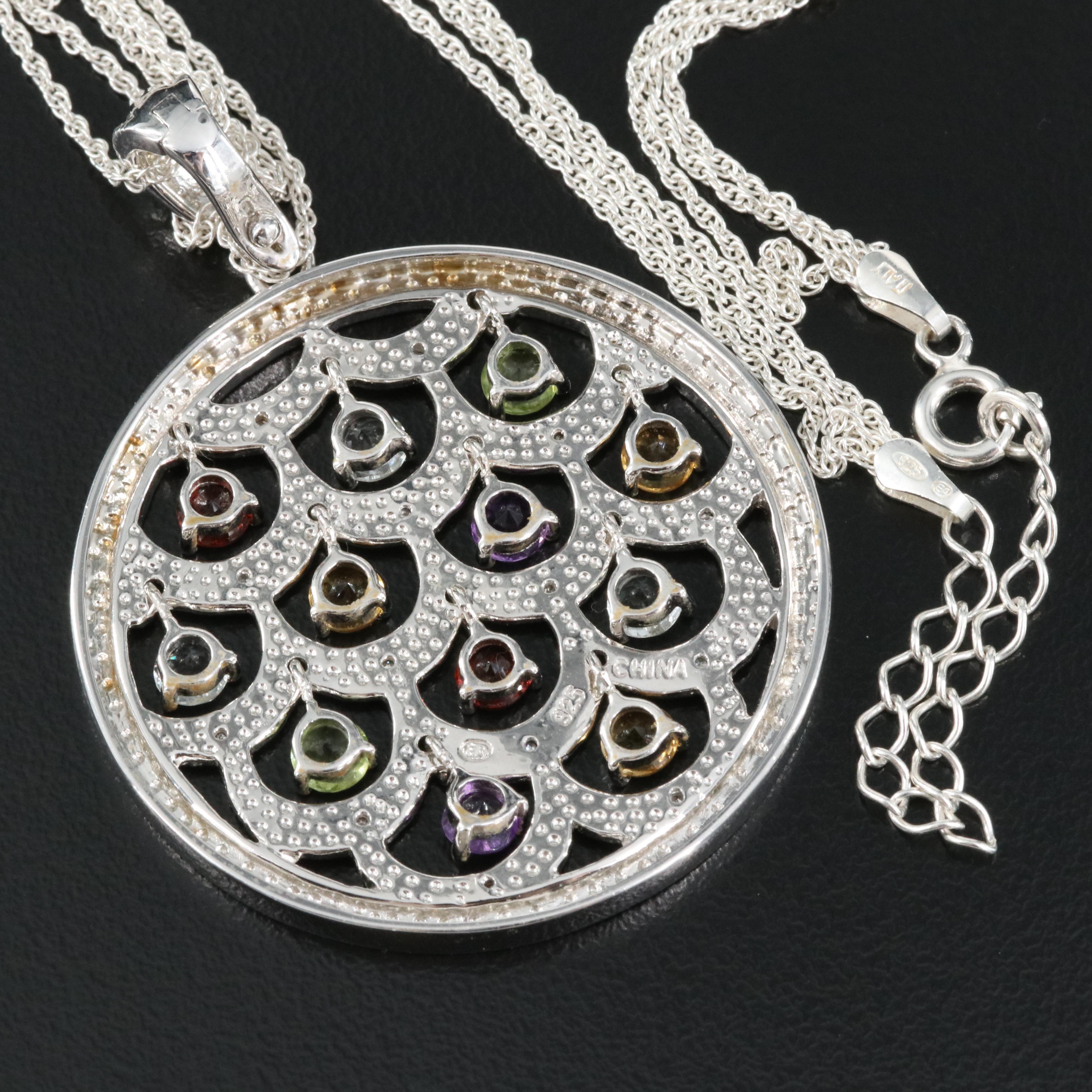 Sterling Trembler Enhancer Pendant Necklace Including Peridot and Garnet