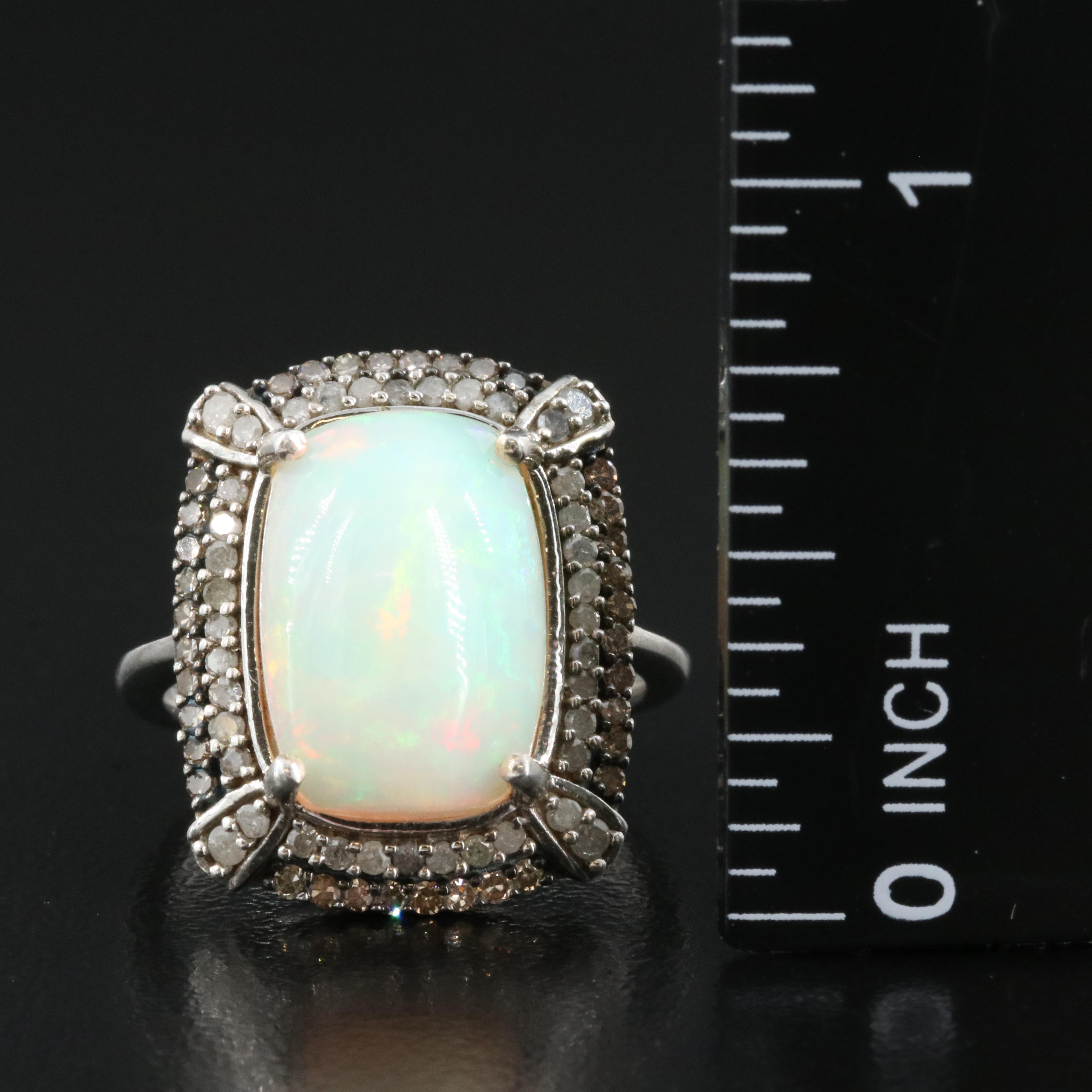 Sterling Opal and Diamond Ring