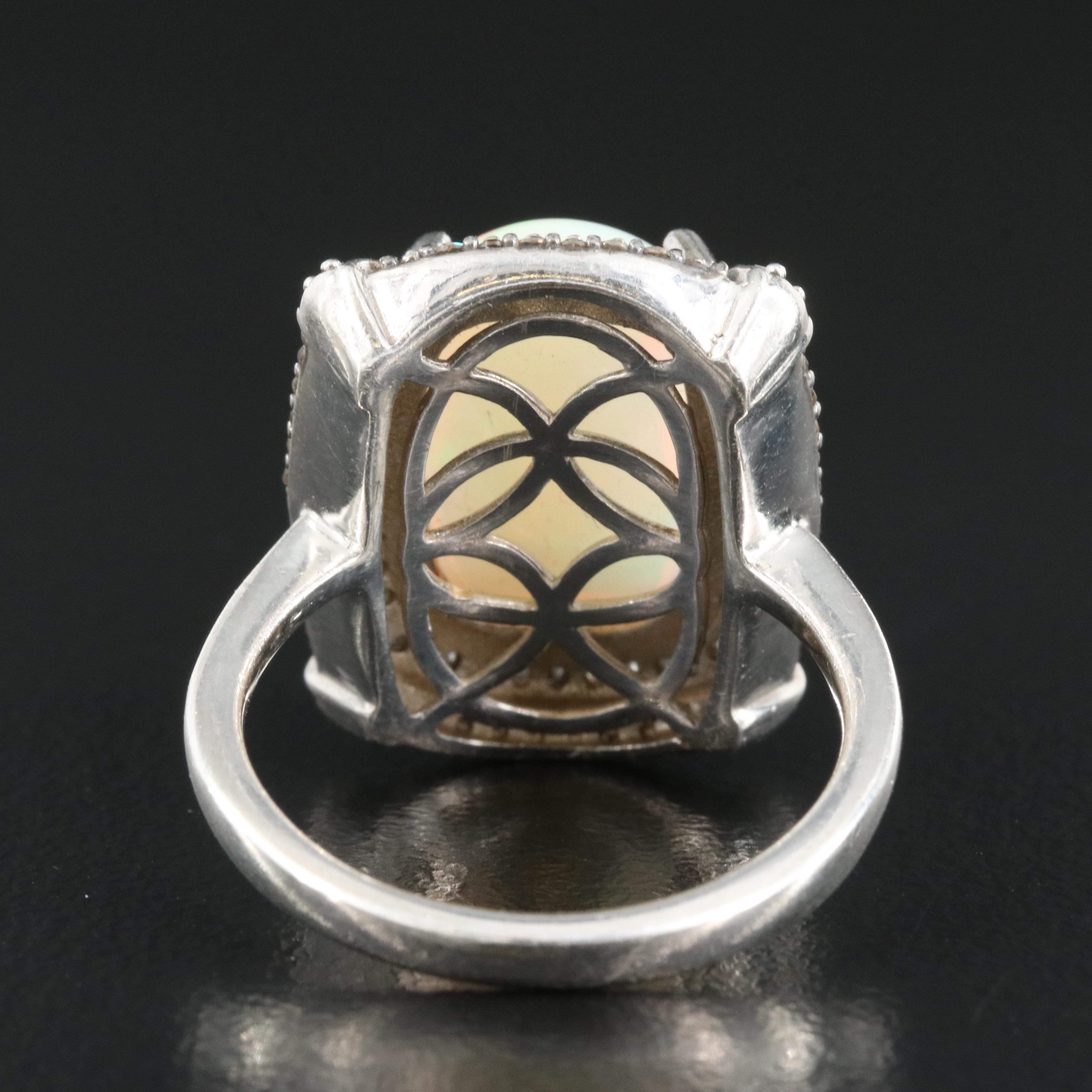 Sterling Opal and Diamond Ring