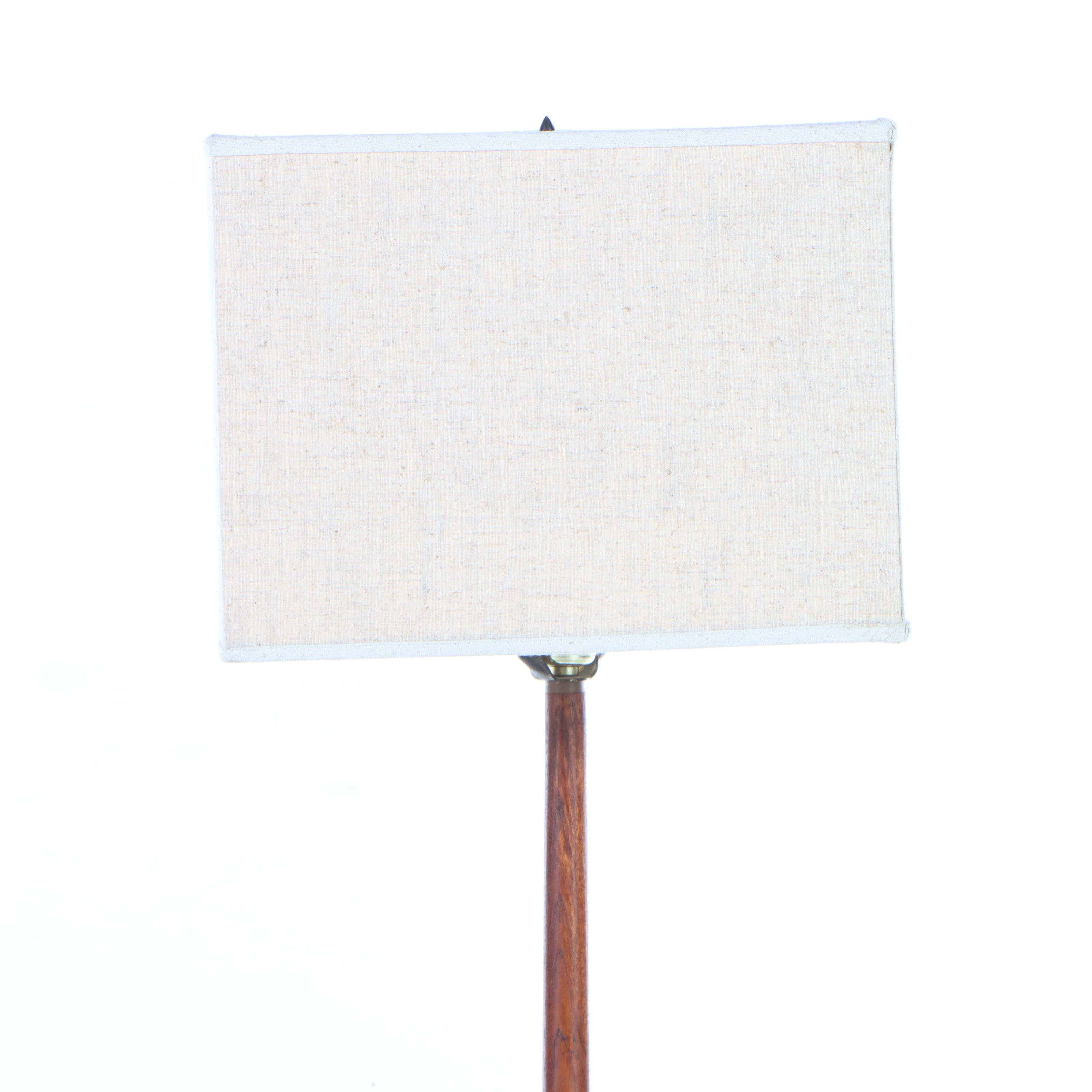 Swedish Wooden Floor Lamp With Square Shade, Contemporary