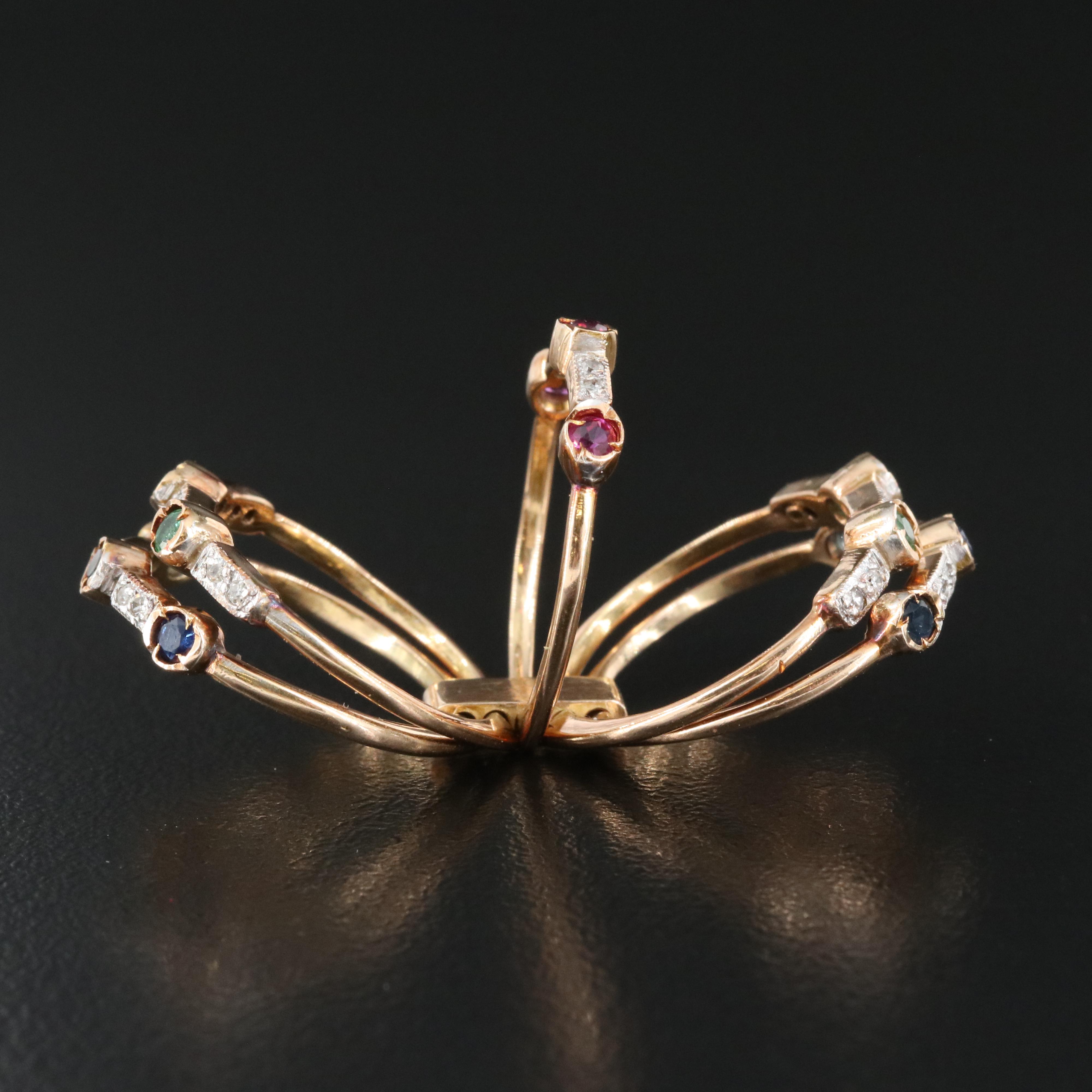 14K Sapphire, Ruby, Emerald and Diamond Connected Stacking Rings