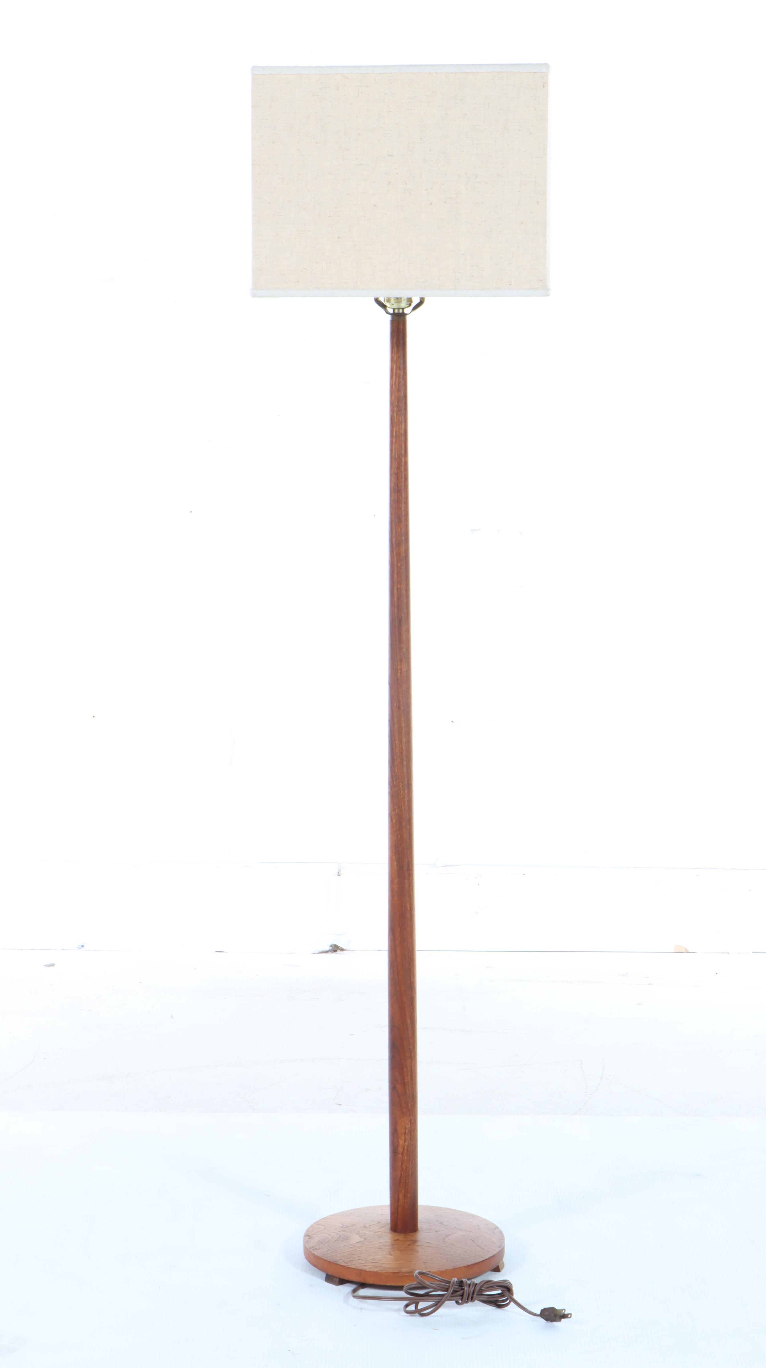 Swedish Wooden Floor Lamp With Square Shade, Contemporary