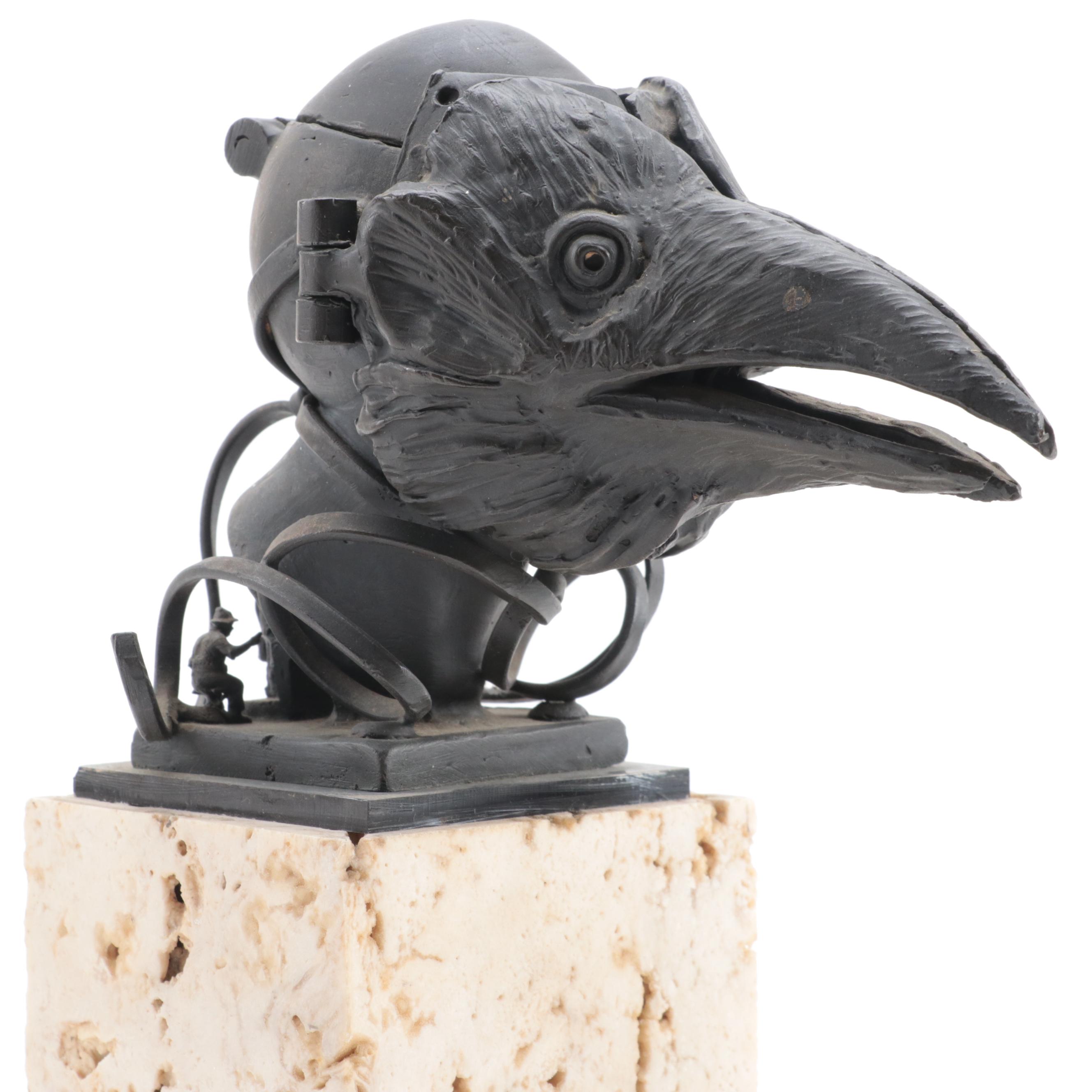 Theodore Gall Articulated Bronze Bust of Figure Wearing Plague Mask