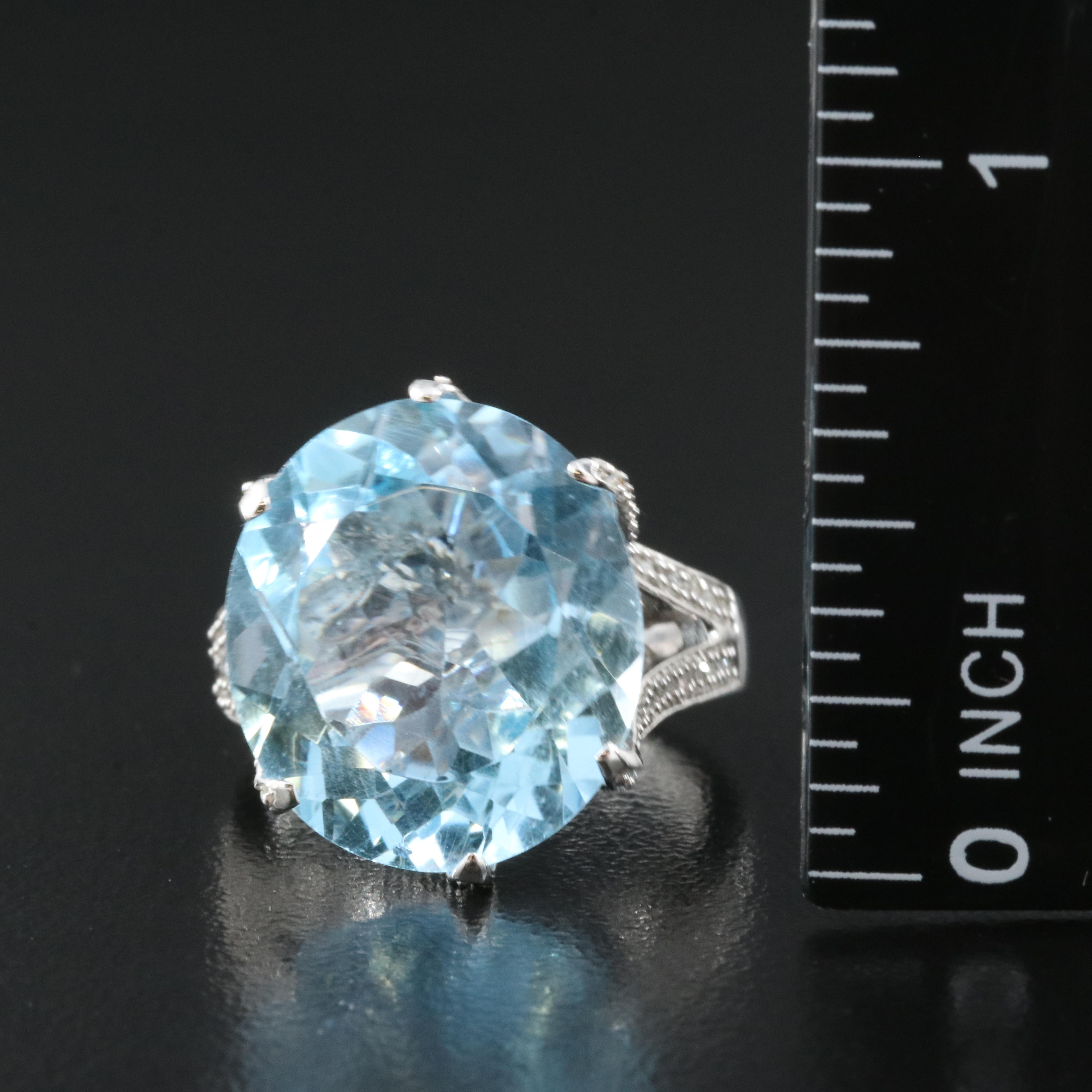 14K 17.84 CT Sky Blue Topaz and Diamond Ring