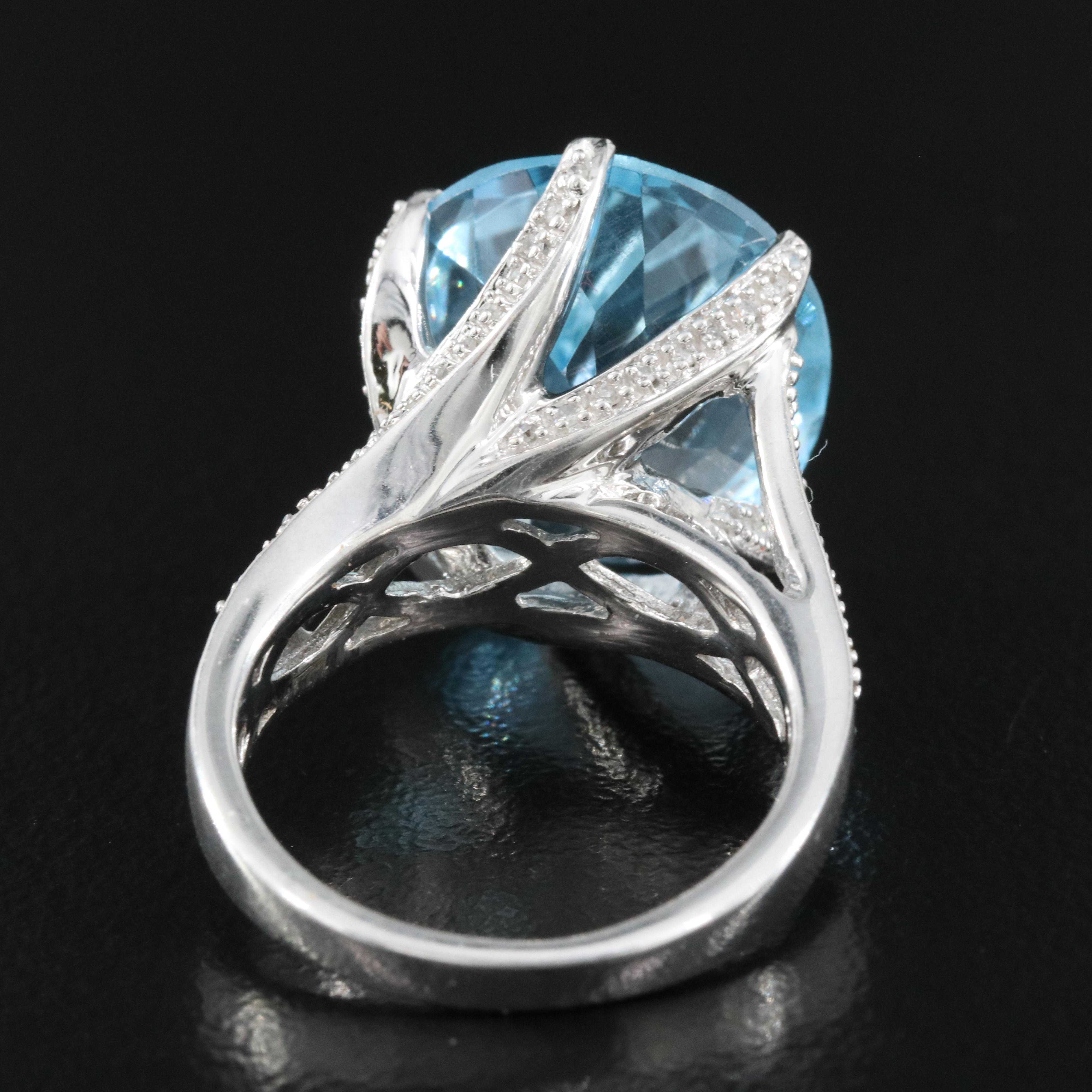 14K 17.84 CT Sky Blue Topaz and Diamond Ring
